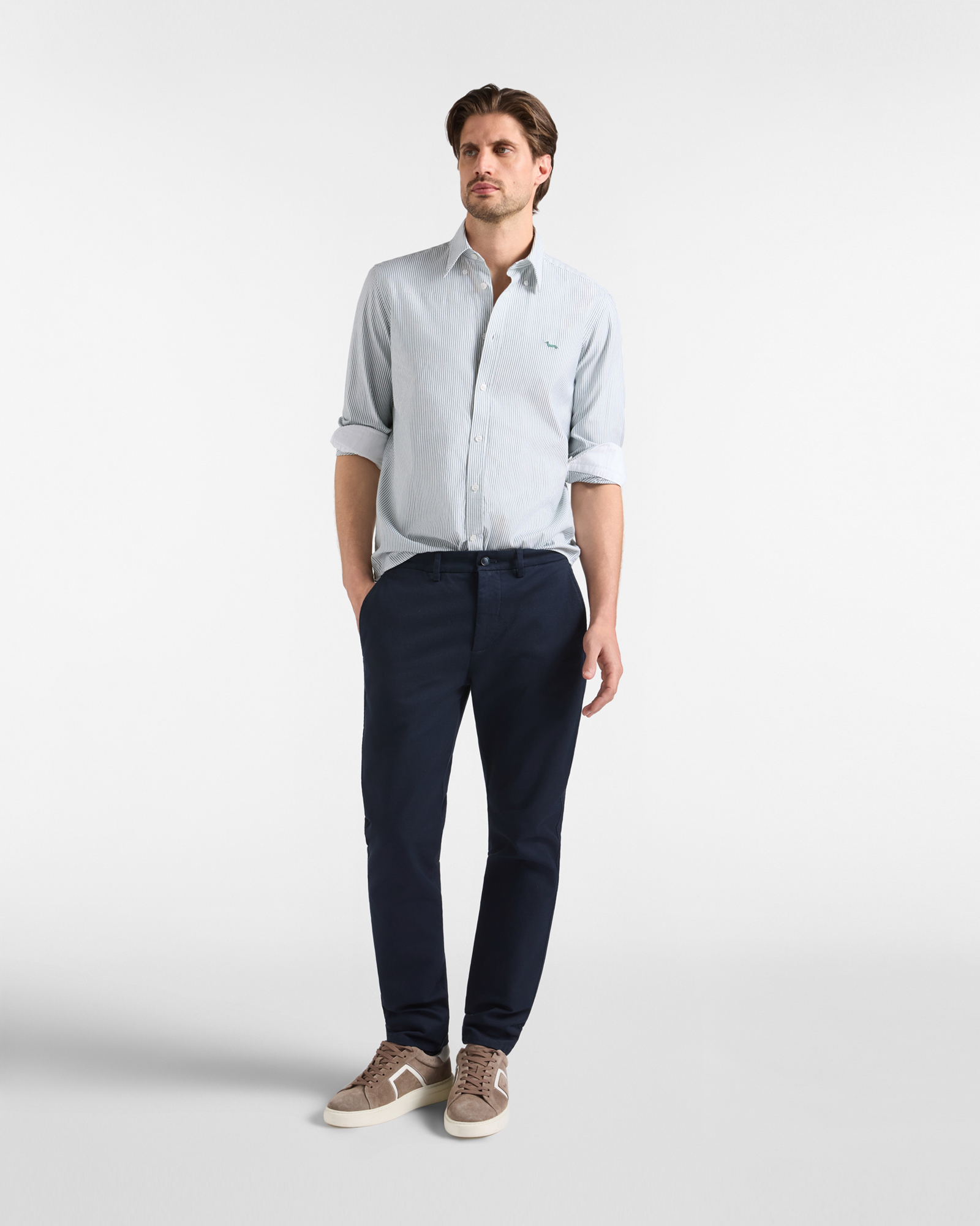 Camicia Uomo riga oxford tinto filo Regular Fit, VERDE BOTTIGLIA, large