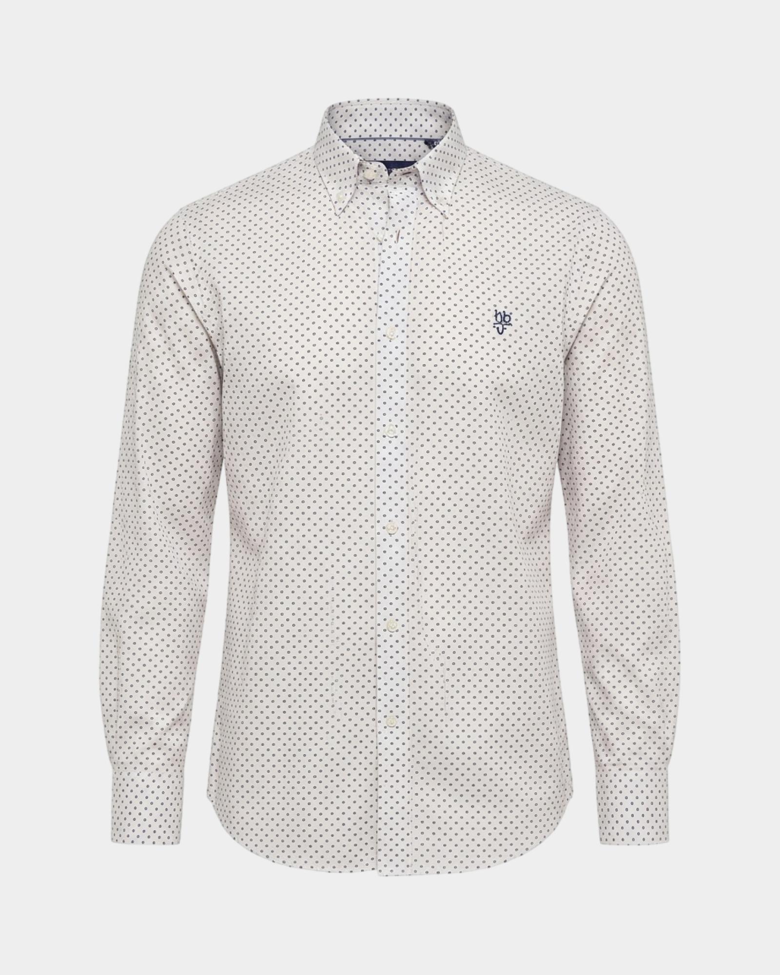 Camicia HBJ Uomo Regular Fit con collo Montecarlo in puro cotone microstampa, GRIGIO, large