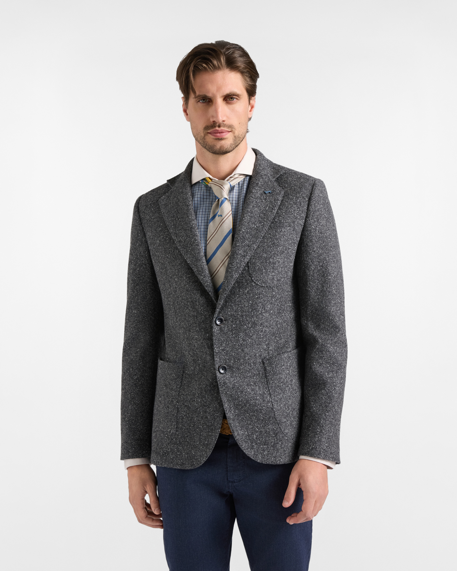 Cardigan Jacket da uomo in misto lana e seta donegal grigia Made in Italy
