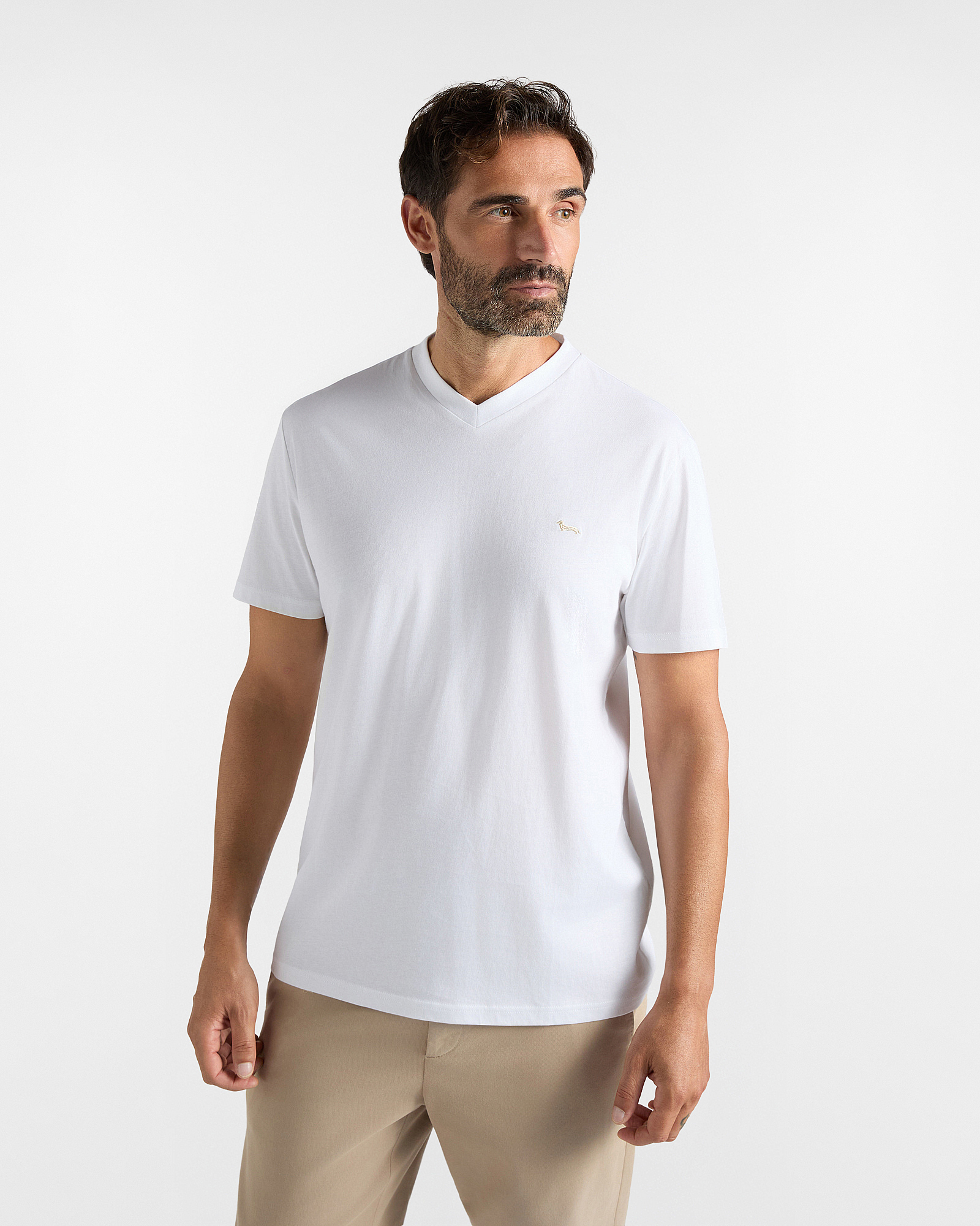 T-shirt Uomo con scollo a V in 100% puro cotone bianco Regular Fit