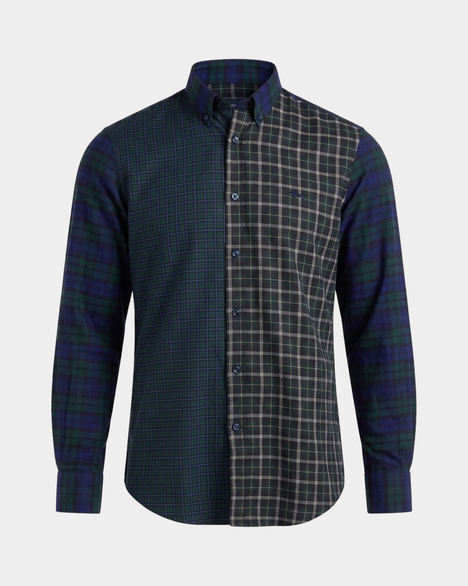 Camicia Piazzetta Uomo in flanella a quadri patchwork Regular Fit Made in Italy, VERDE BOTTIGLIA, large