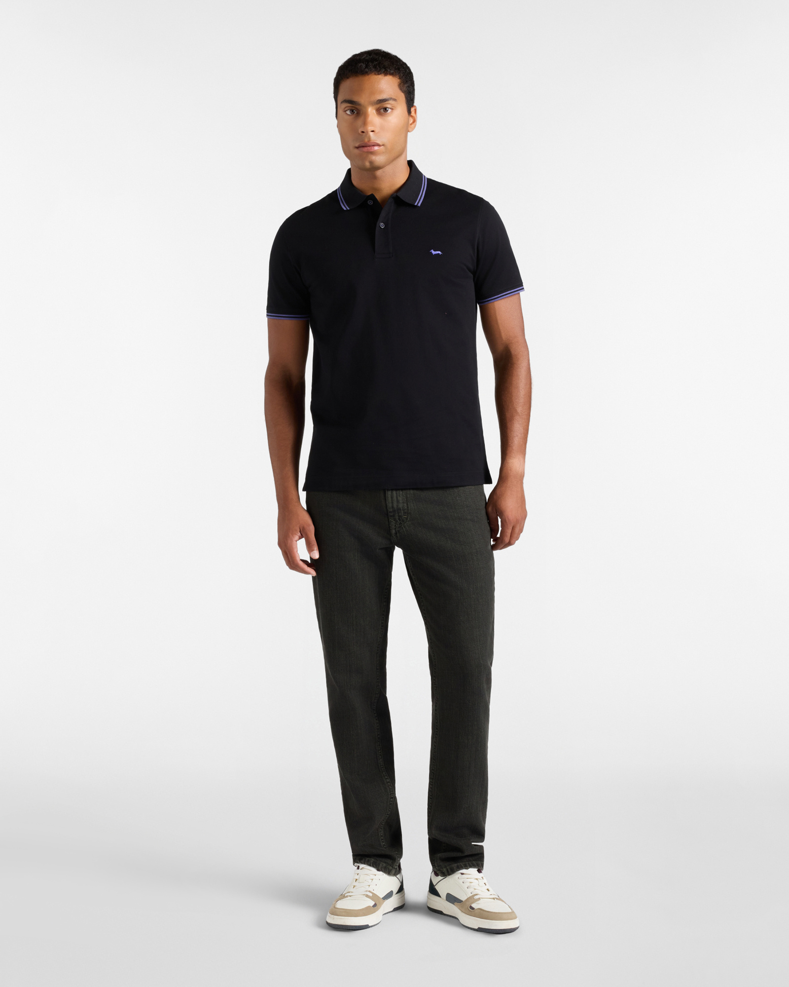 Polo da uomo manica corta in piquet di 100% puro cotone, NERO, large