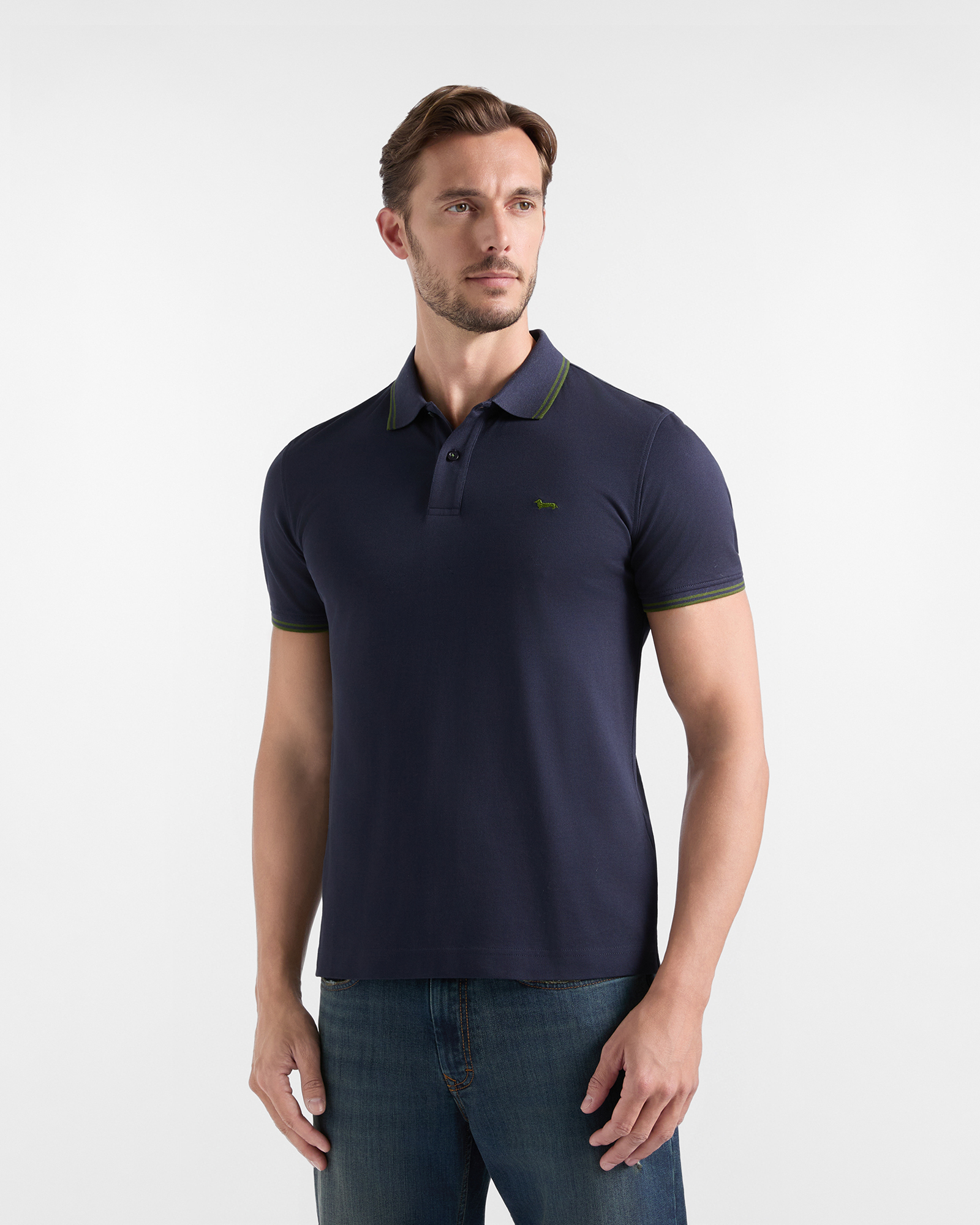 Polo da uomo manica corta in piquet di 100% puro cotone blu