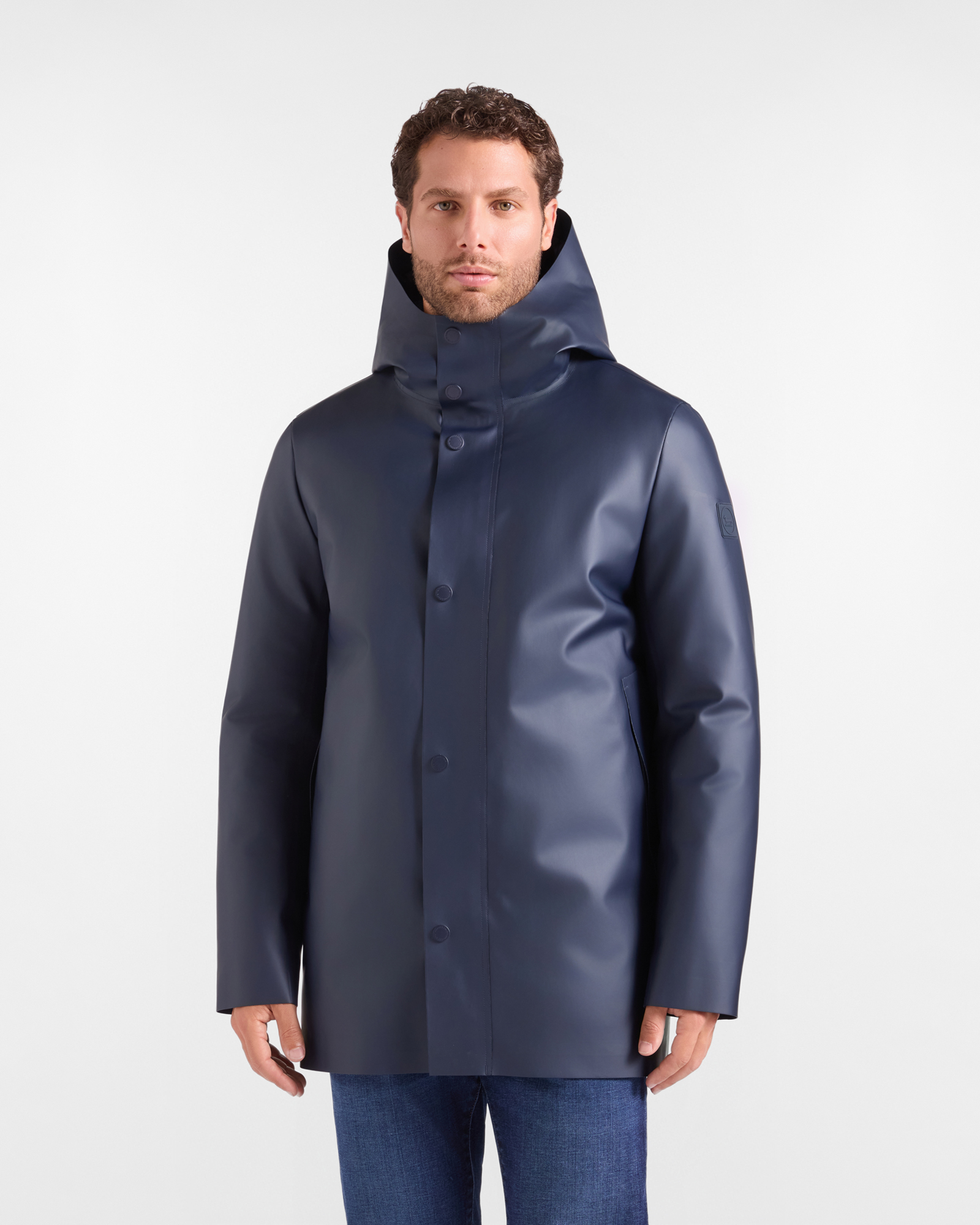 Trench Uomo tessuto spalmato blu navy