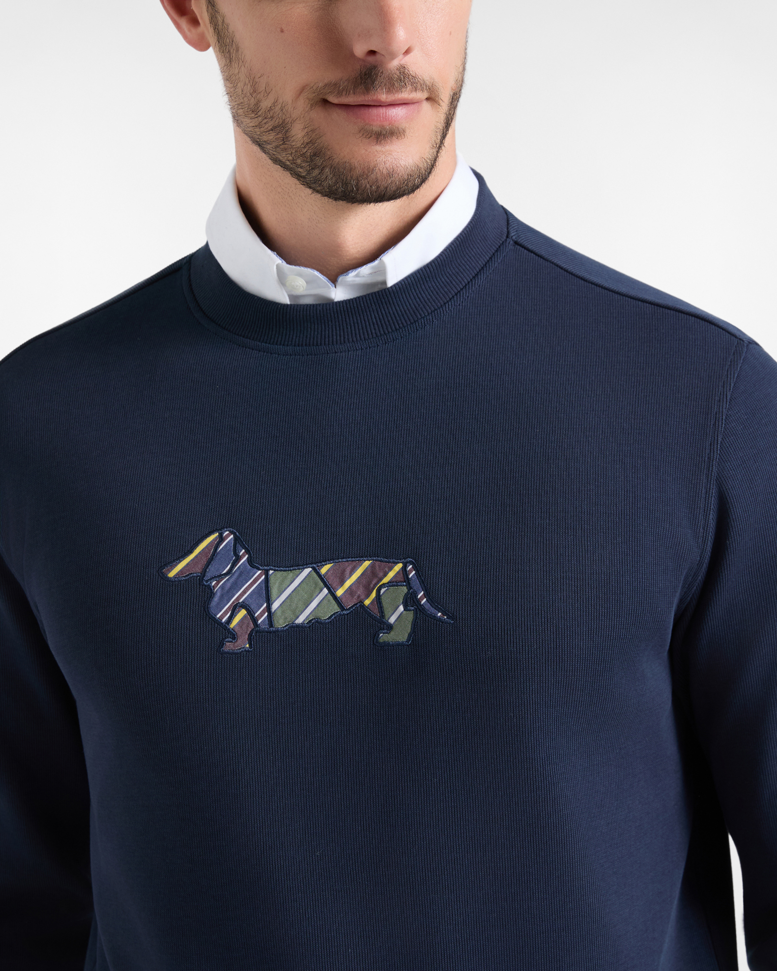 Felpa Uomo girocollo in cannetta blu con patch regimental, BLU NAVY, large