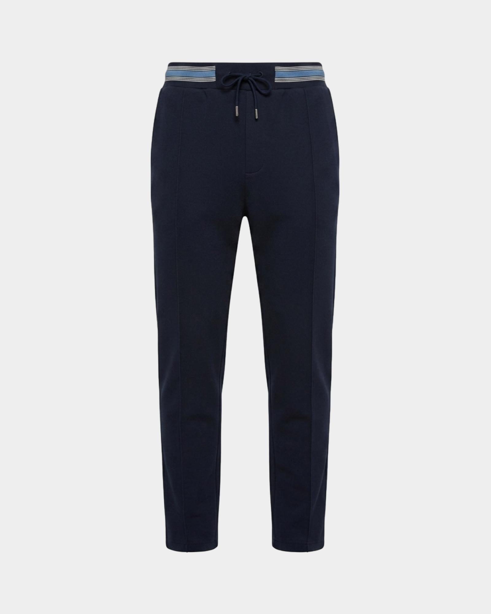 Pantalone Uomo in felpa piquet  con cinta rigata, BLU NAVY, large