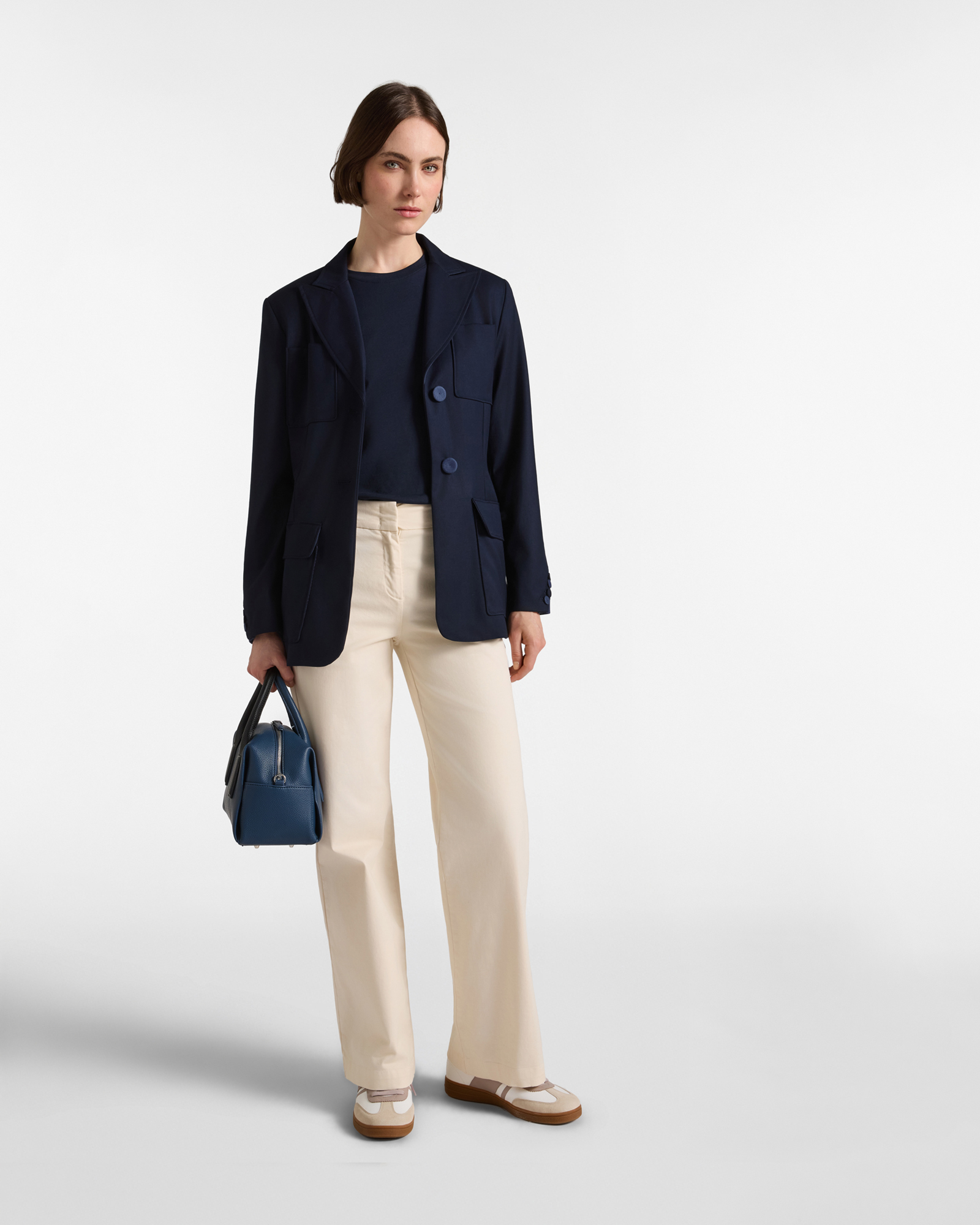 Giacca da donna blazer in poliviscosa  Slim Fit Made in Italy, BLU, large