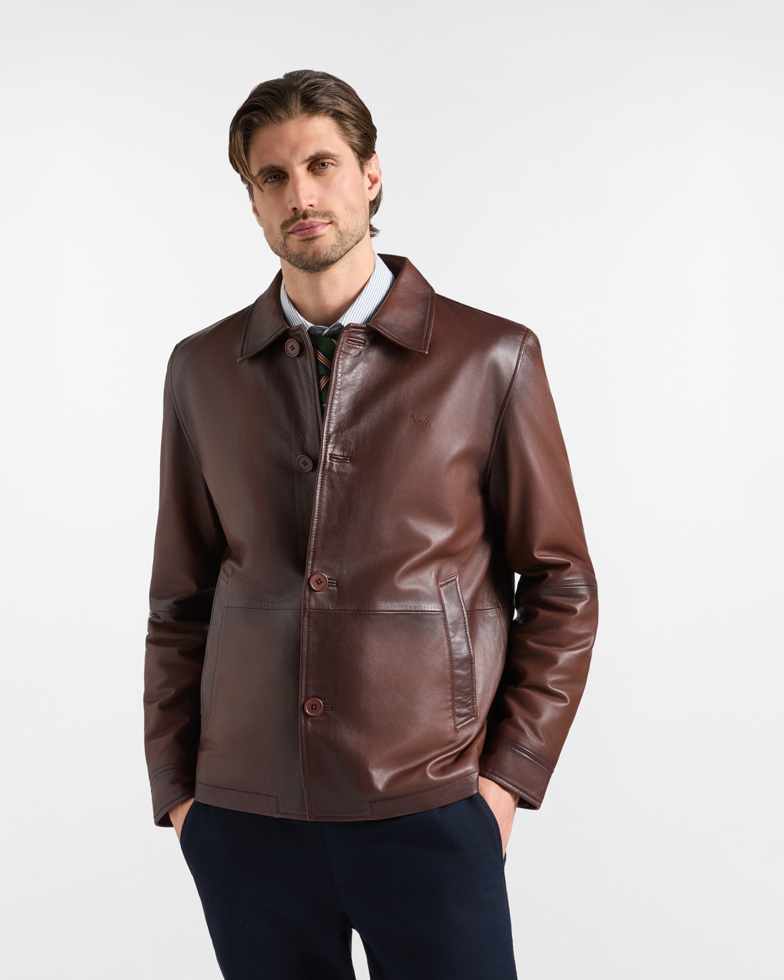 Field Jacket Uomo in Vera Pelle Marrone
