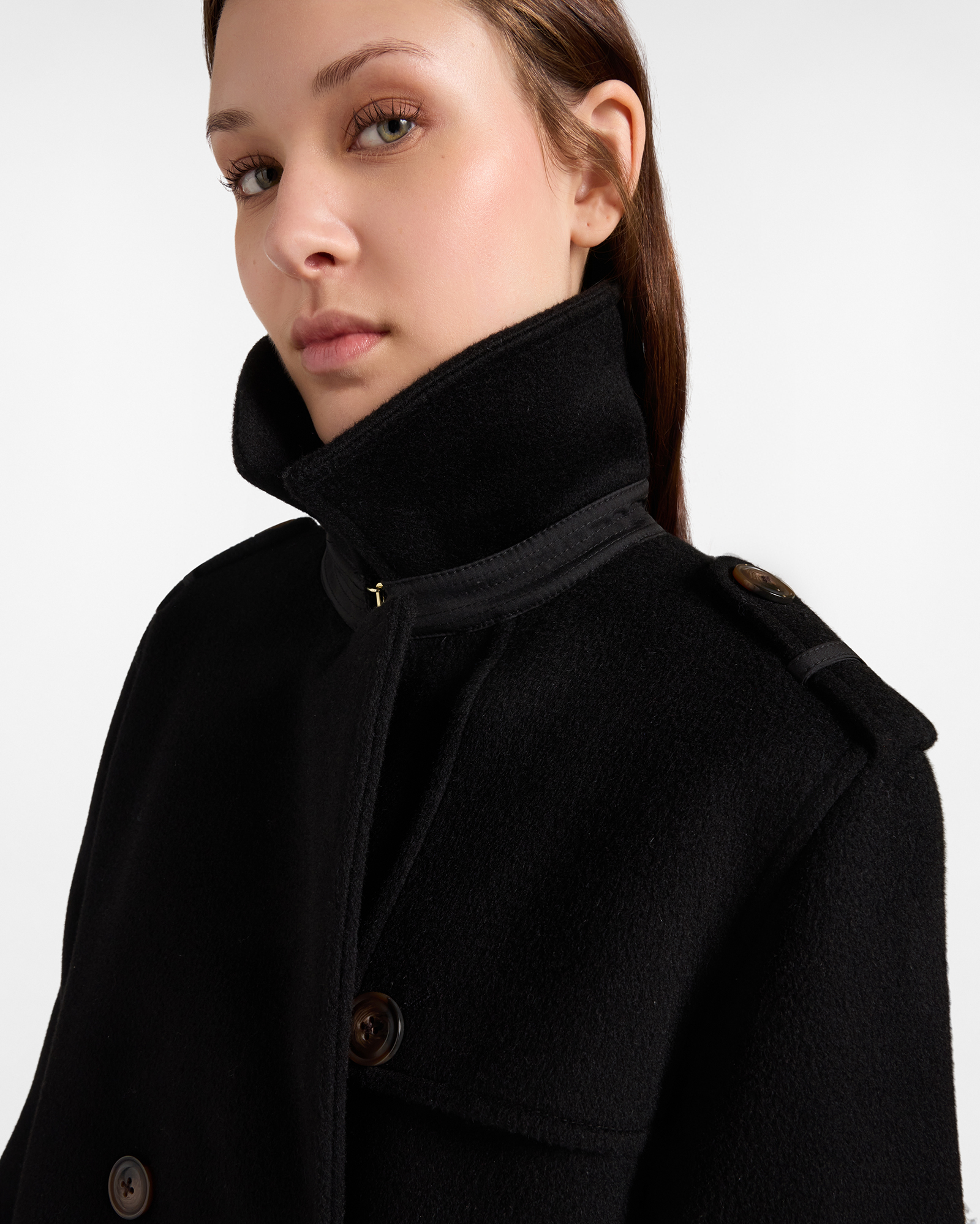 Capospalla Donna peacoat doppiopetto in lana, NERO, large