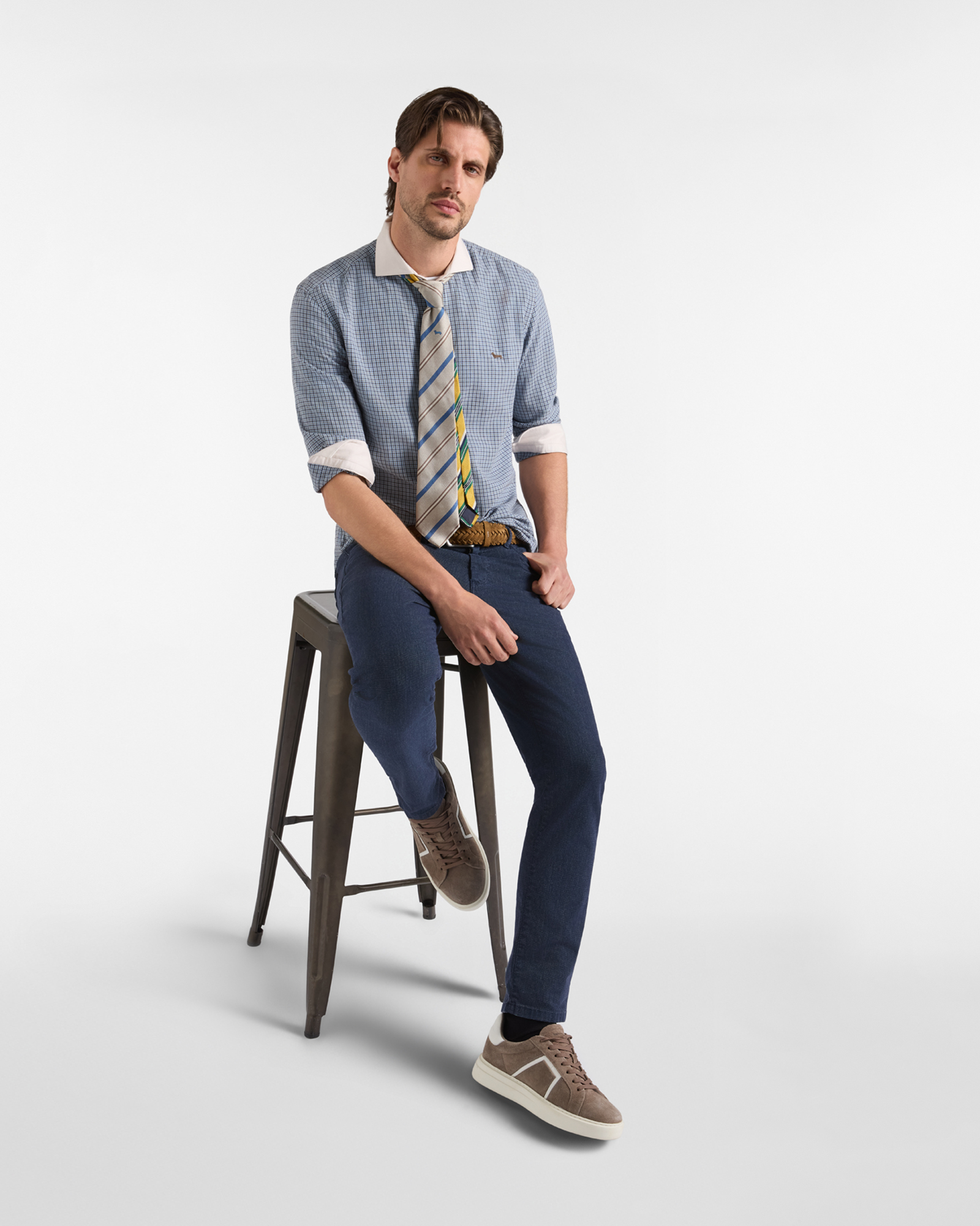 Camicia Harmont & Blaine Uomo Capsule Qualit&agrave; a Colori in flanella di cotone micro check, AZZURRO, large