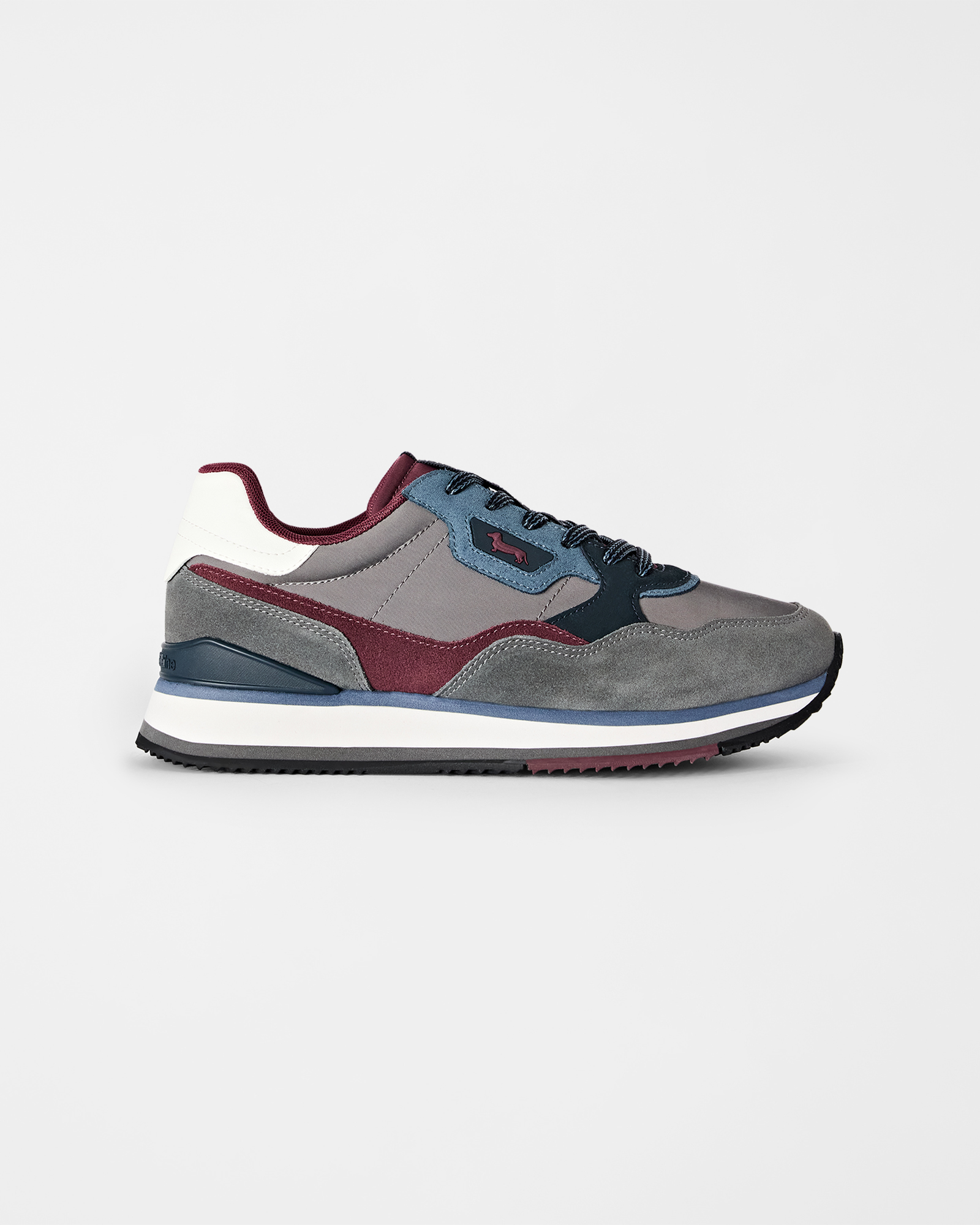 Sneaker Uomo running in camoscio e tessuto tecnico tricolore