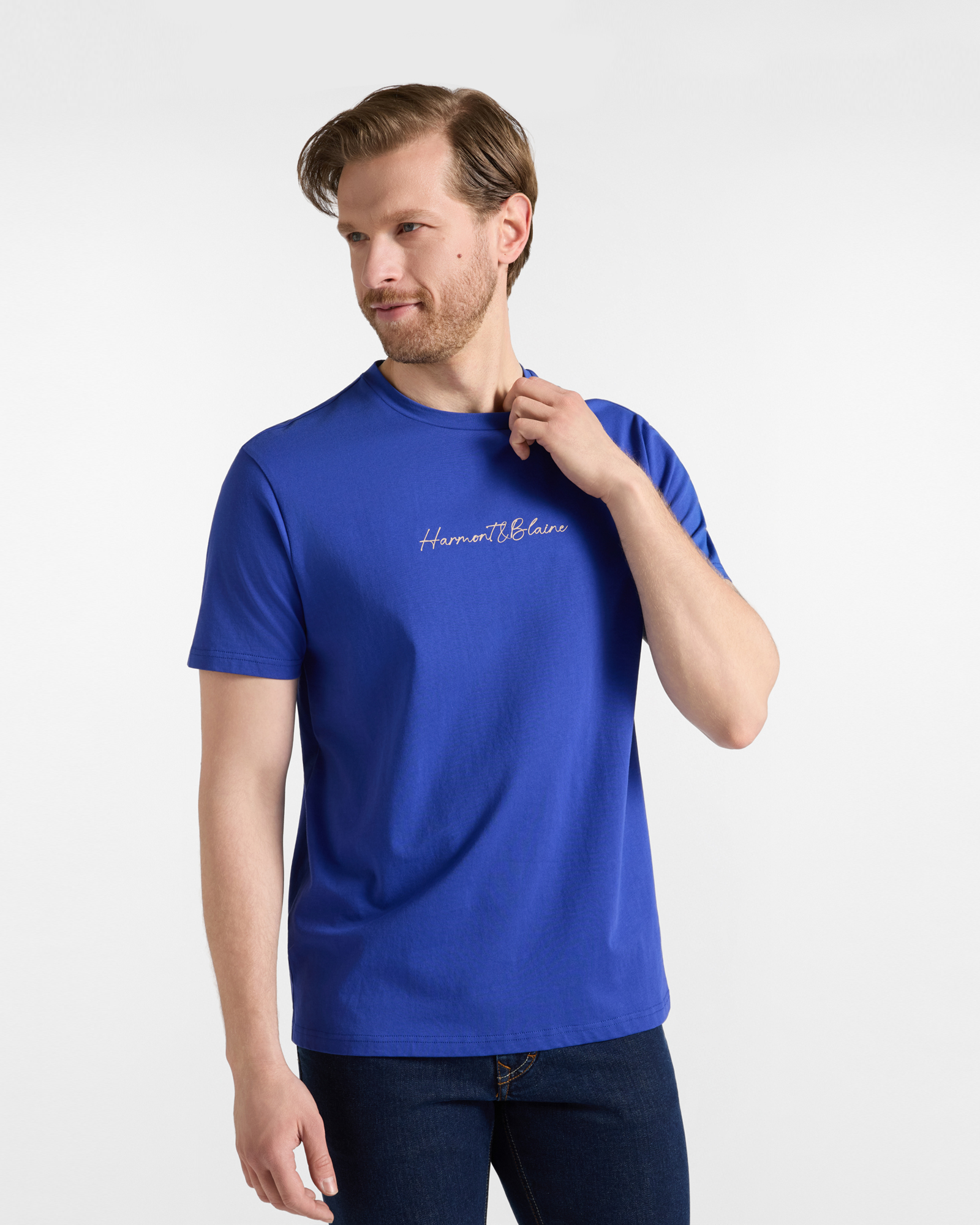 T-shirt Uomo in 100% puro cotone blu cobalto Regular Fit