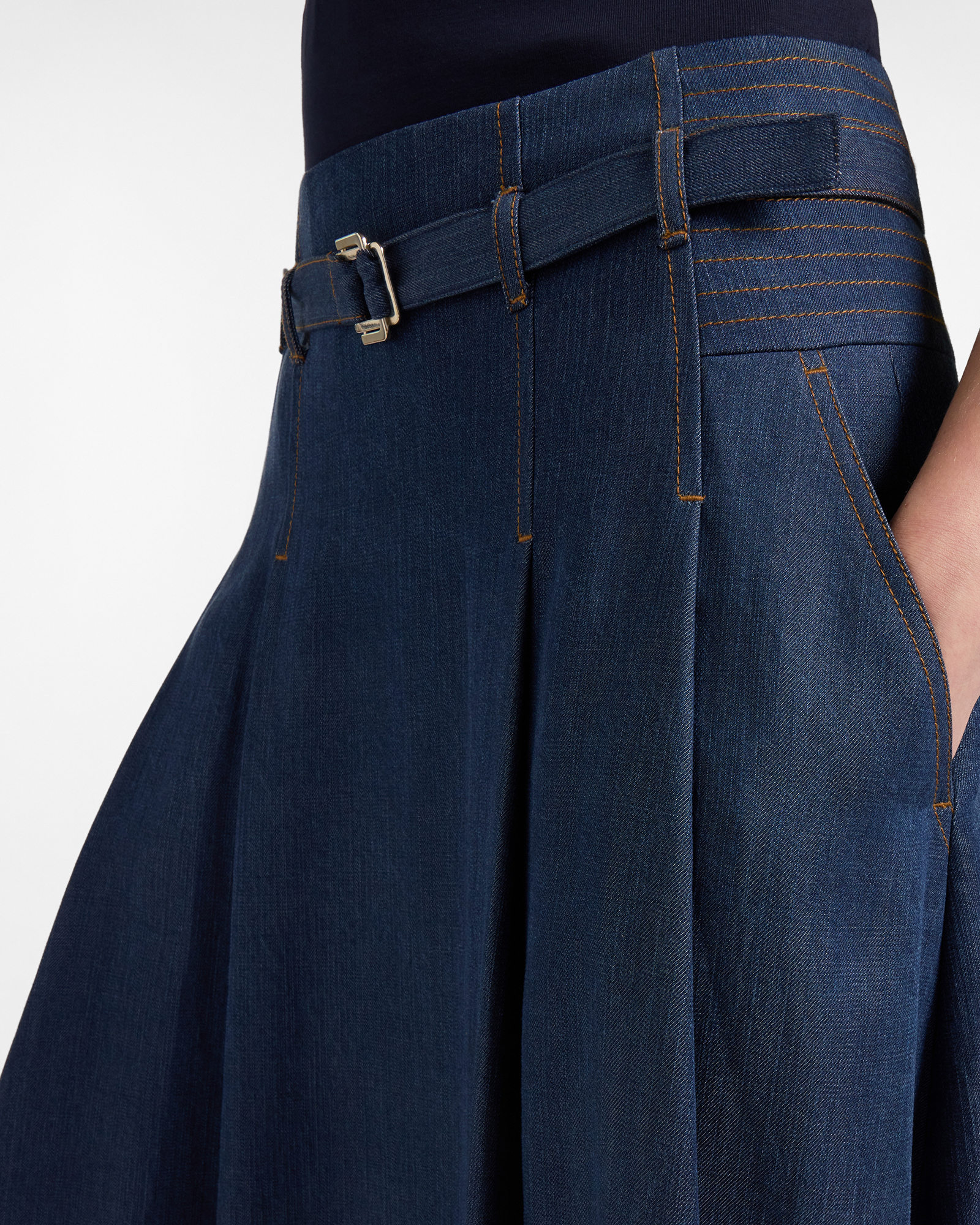 Gonna in denim con impunture a contrasto, BLU DENIM, large
