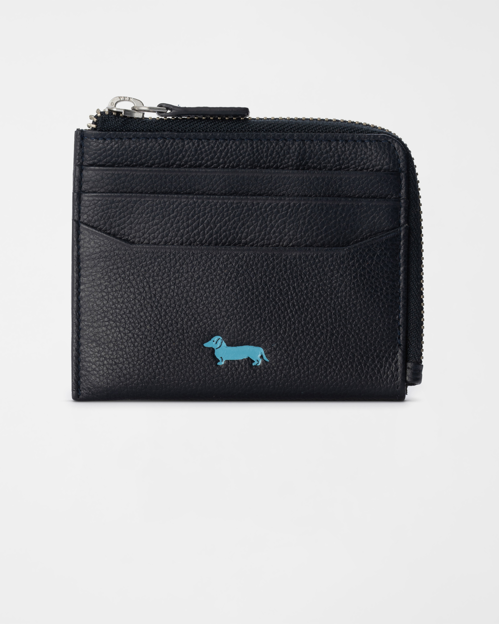 Portacarte Uomo con Tasca Zip in Vera Pelle Blu Navy