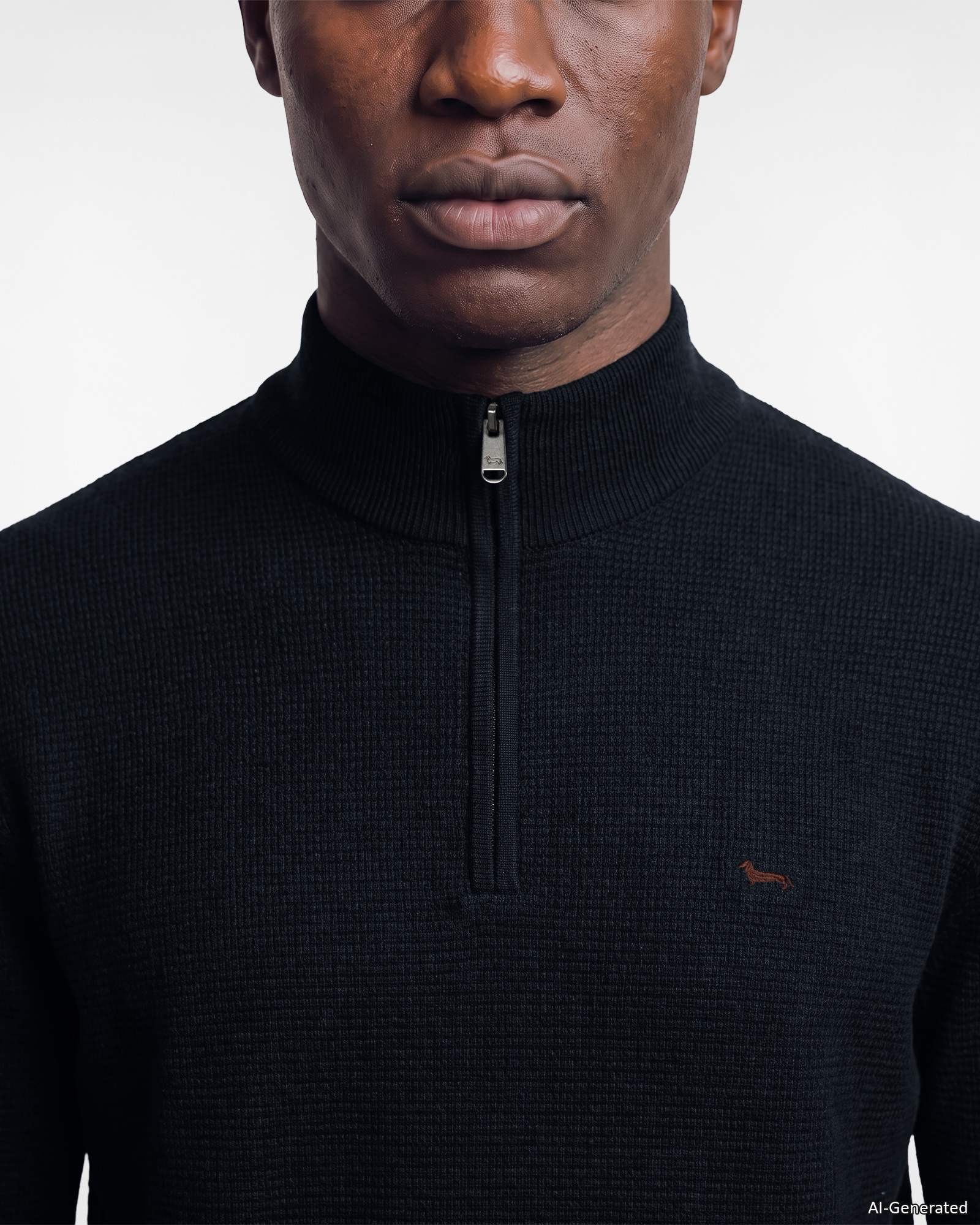 Maglia Uomo con collo alto half zip in misto lana e cotone Regular Fit, BLU NAVY, large