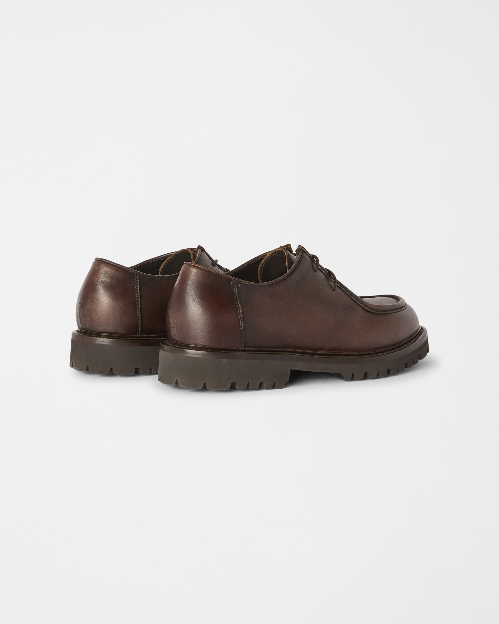 Scarpa Uomo derby in pelle delav&egrave; derby con punta cucita stile mocassino, TESTA DI MORO, large