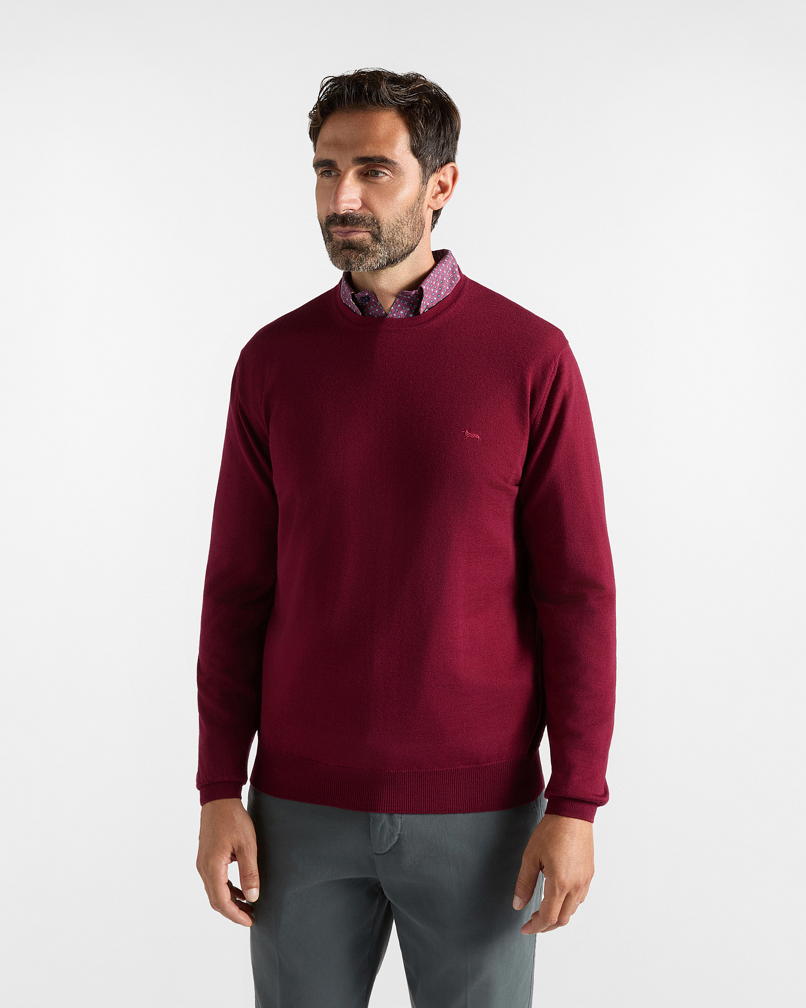 Maglia Uomo in 100% pura lana rosso scuro Regular Fit Made in Italy