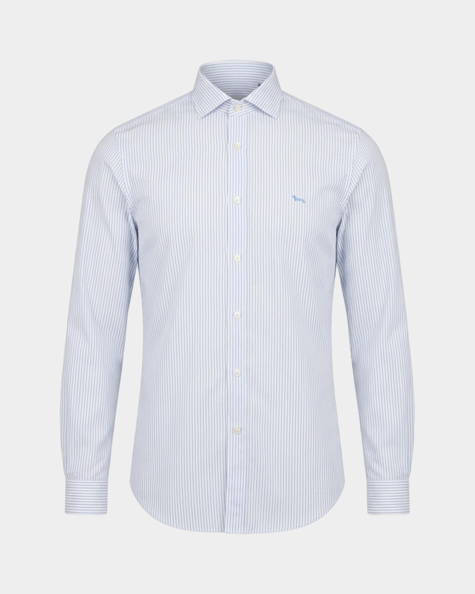 Camicia Uomo a righe su fondo  tinto filo Narrow Fit, SKY, large