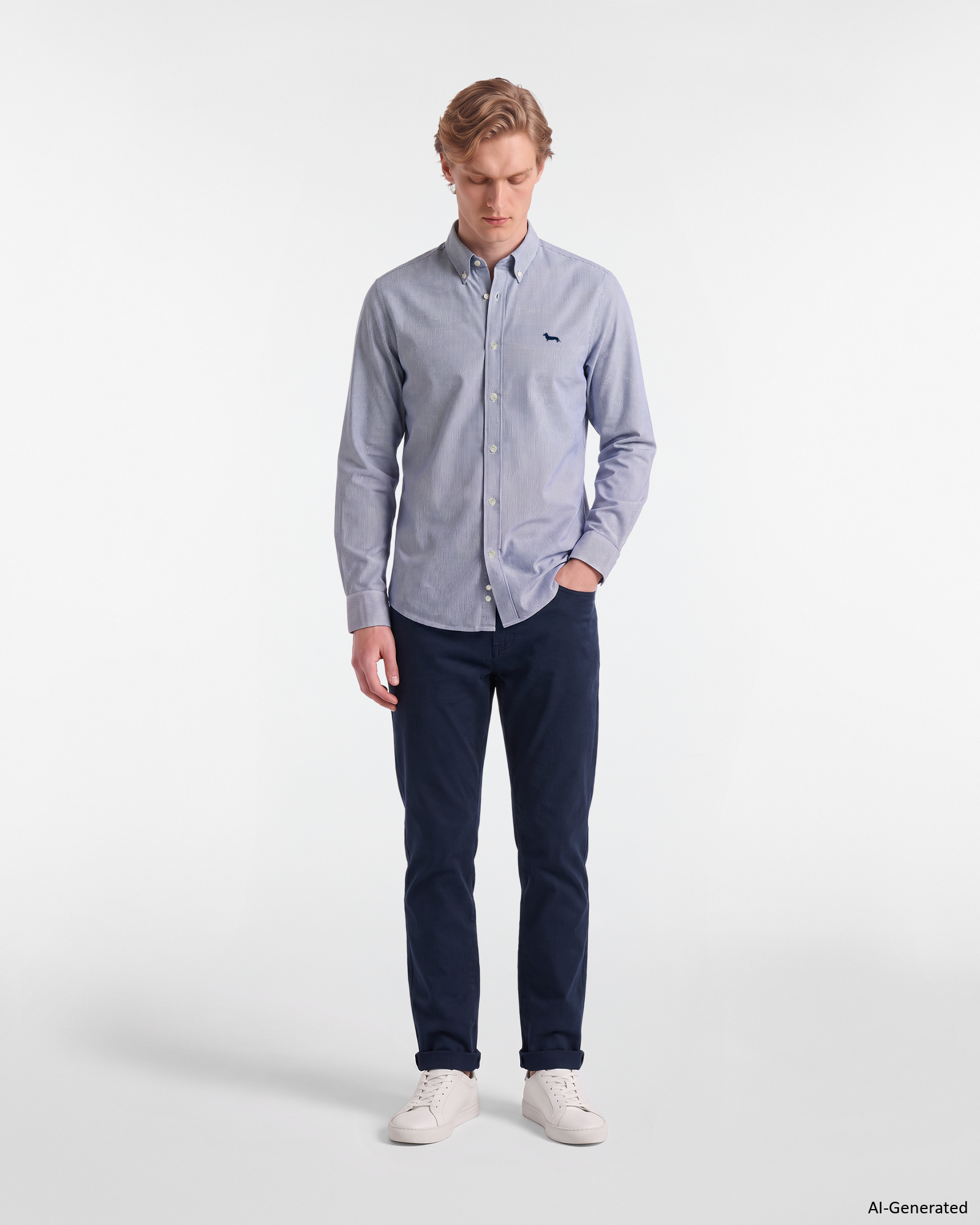 Camicia Uomo micro riga tinto filo Regular Fit, BLUETTE, large