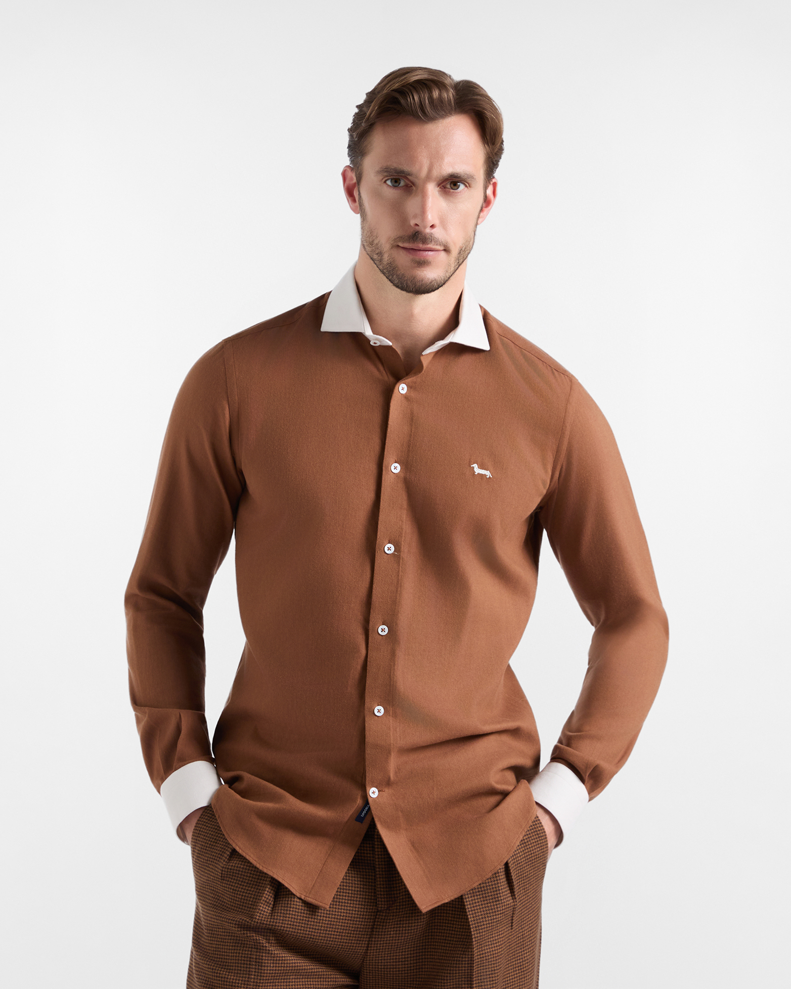 Camicia Harmont & Blaine Uomo in flanella di cotone e Tencel color marrone