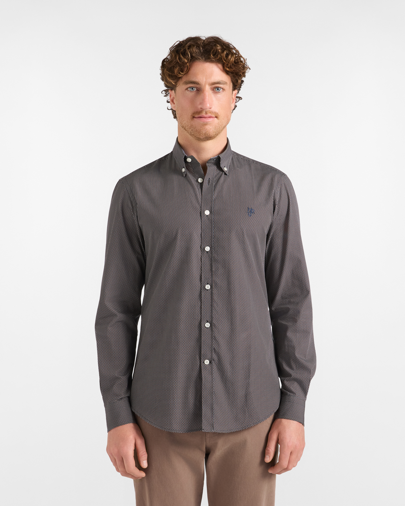 Camicia HBJ Uomo Narrow Fit con collo Montecarlo in puro cotone microstampa blu scuro