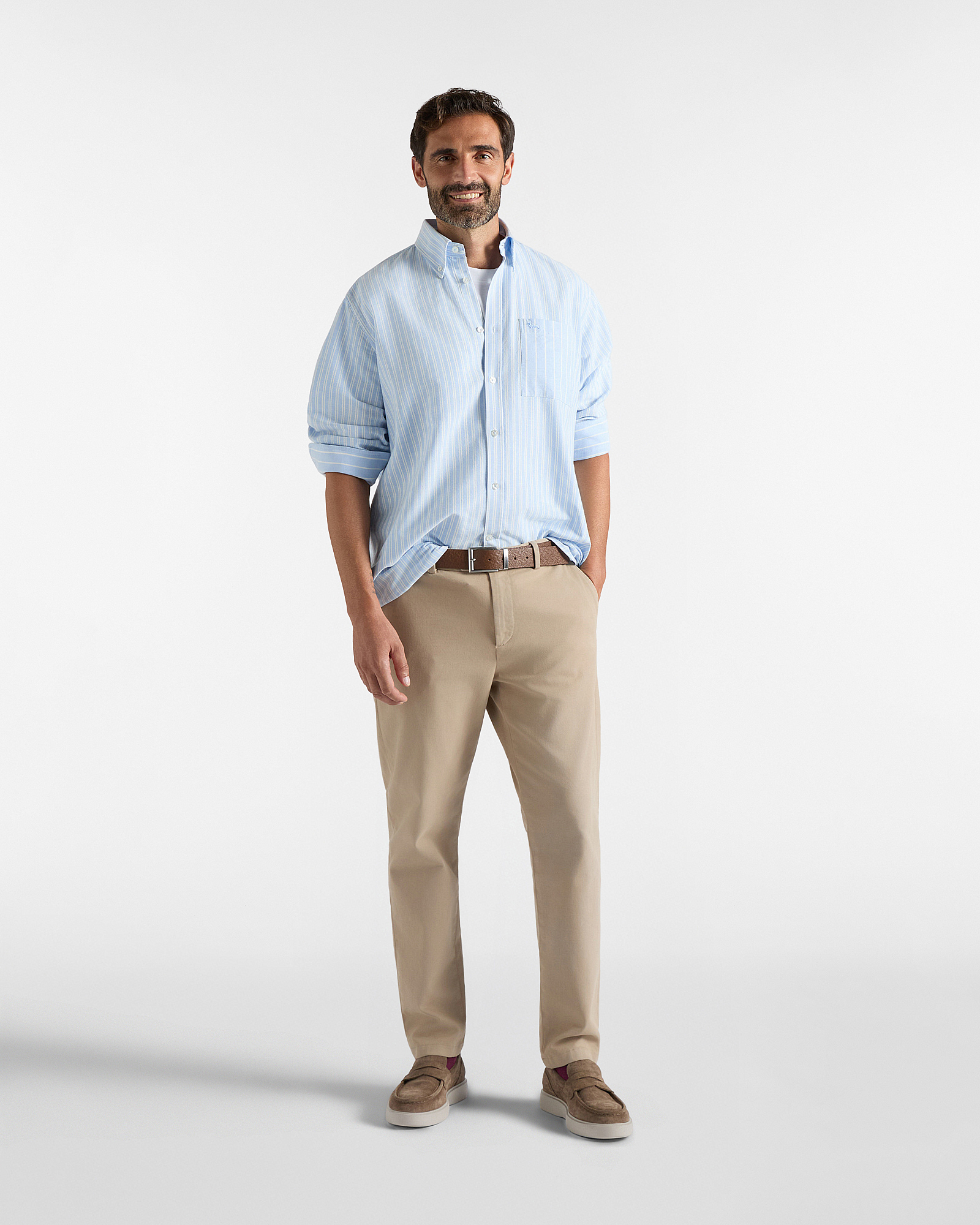 Camicia Uomo in oxford organico rigato Classic Fit, SKY, large