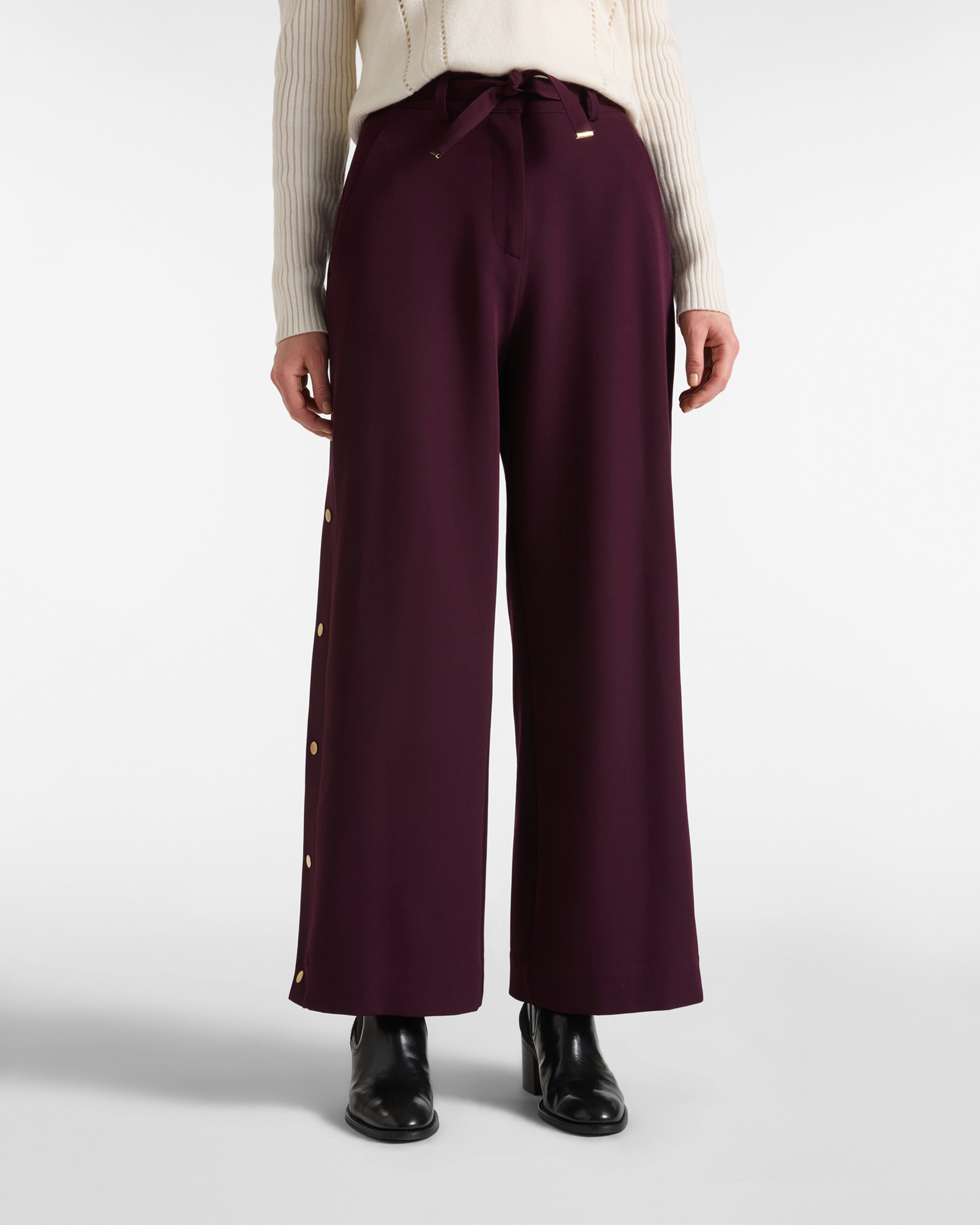 Pantalone Donna a gamba dritta con bottoni laterali viola scuro