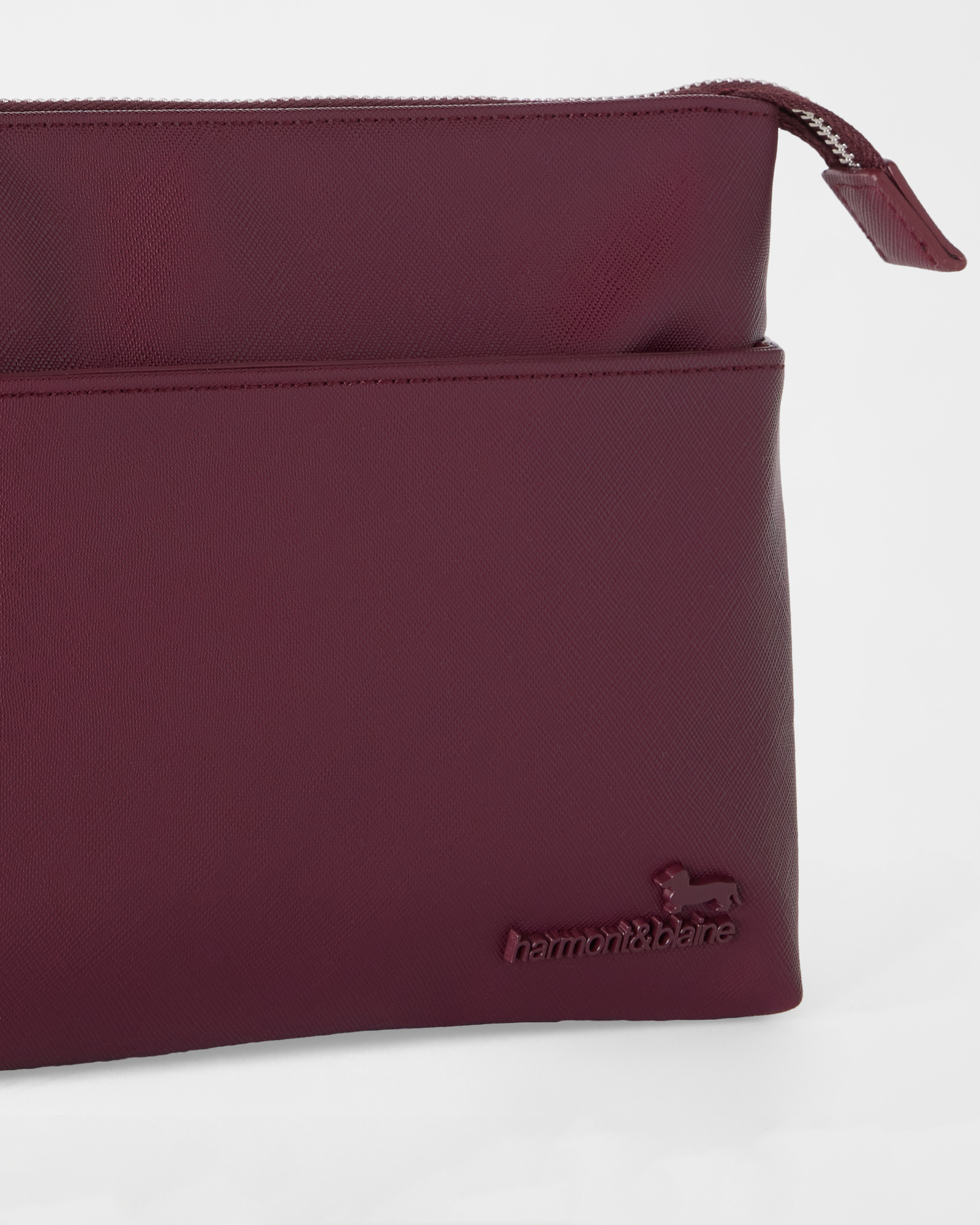 Pochette Uomo con Manico Effetto Saffiano, ROSSO SCURO, large