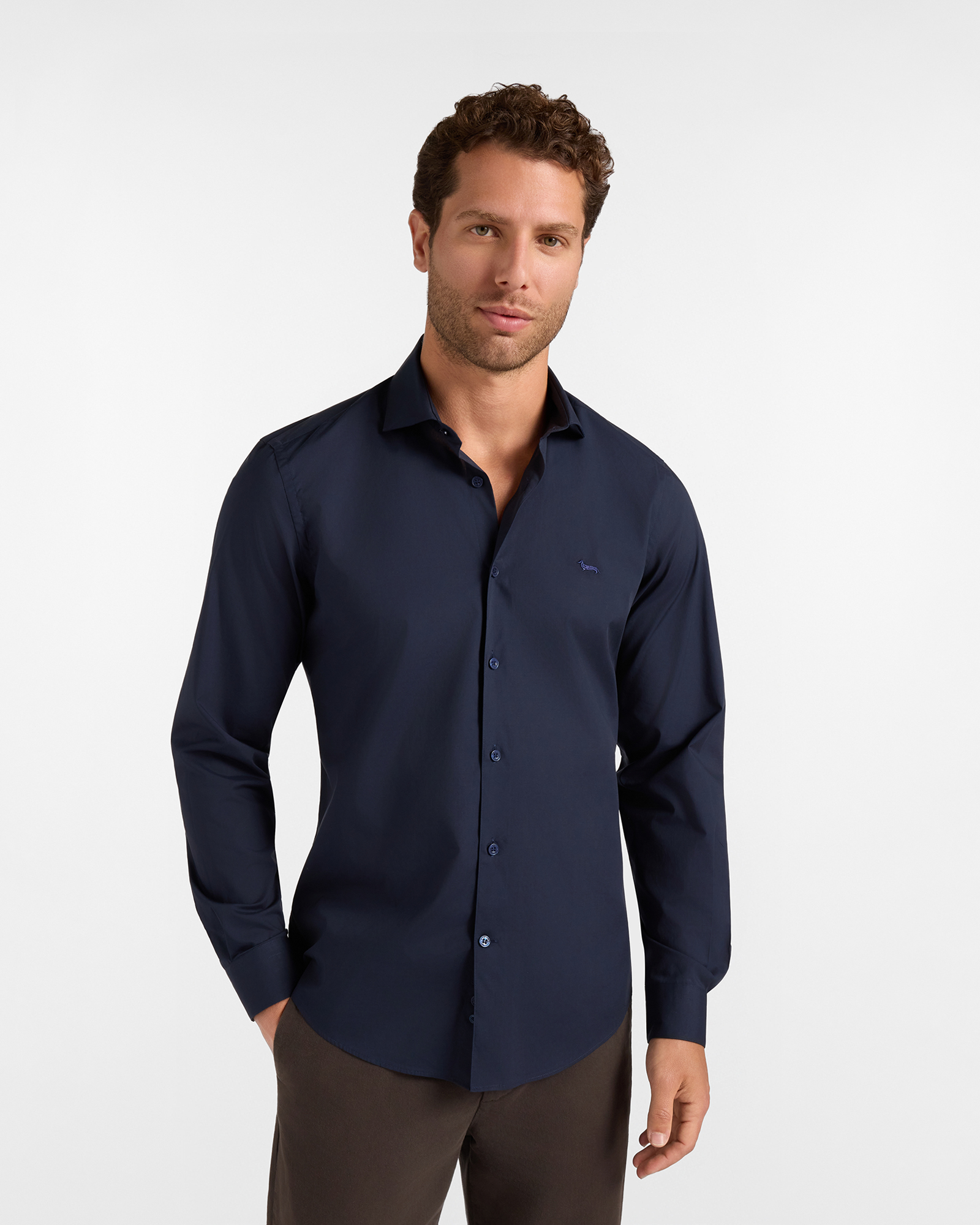 Camicia Uomo popeline stretch tinta unita Narrow Fit blu