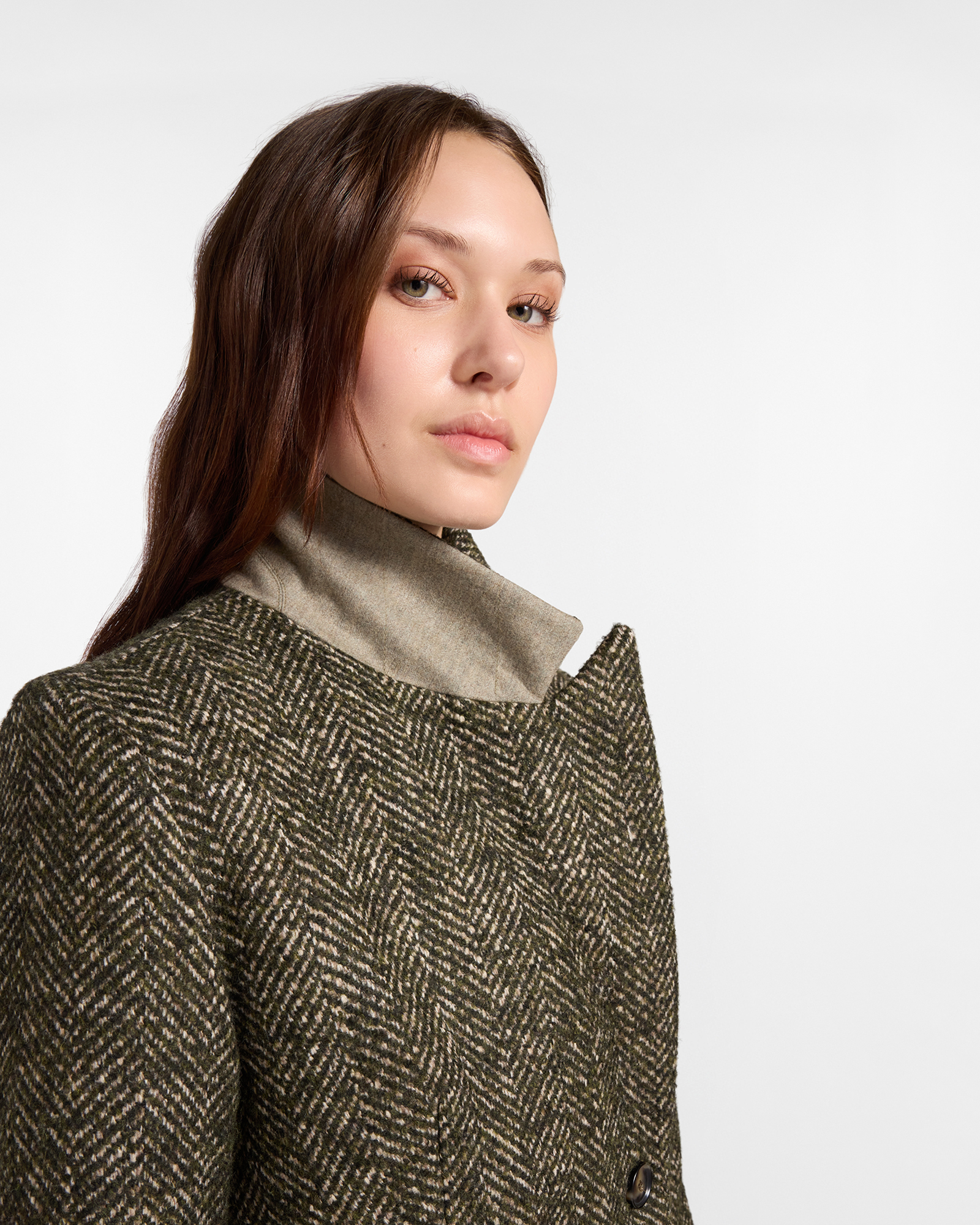Cappotto Donna Sciancrato in Misto Lana Tecnica Capsule Qualit&agrave; a Colori, VERDE SPORT, large