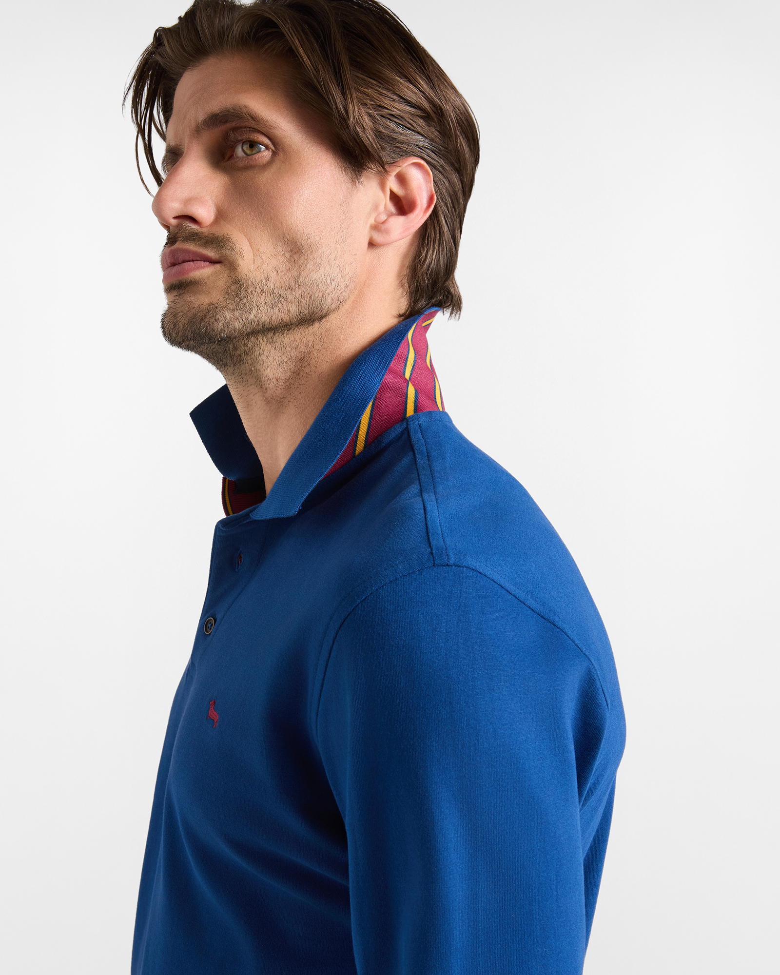 Polo da uomo manica lunga in jersey brushed di 100% puro cotone, BLU SPORT, large