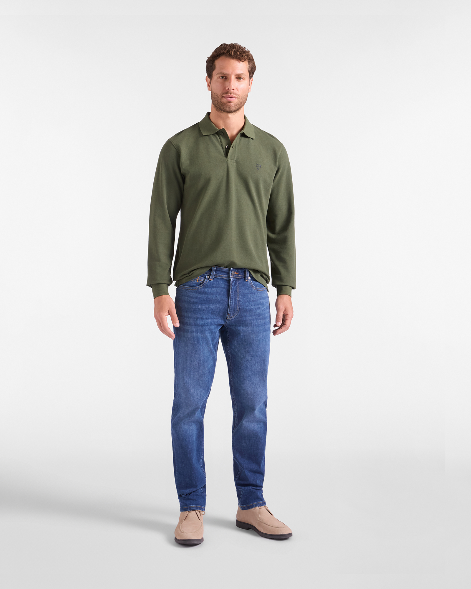 Polo HBJ Uomo Manica Lunga in Cotone Piquet, VERDE, large