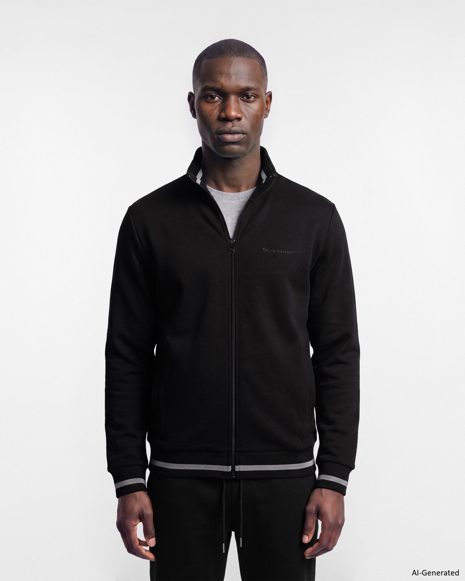 Felpa Uomo full zip in felpa garzata con dettagli a contrasto nero