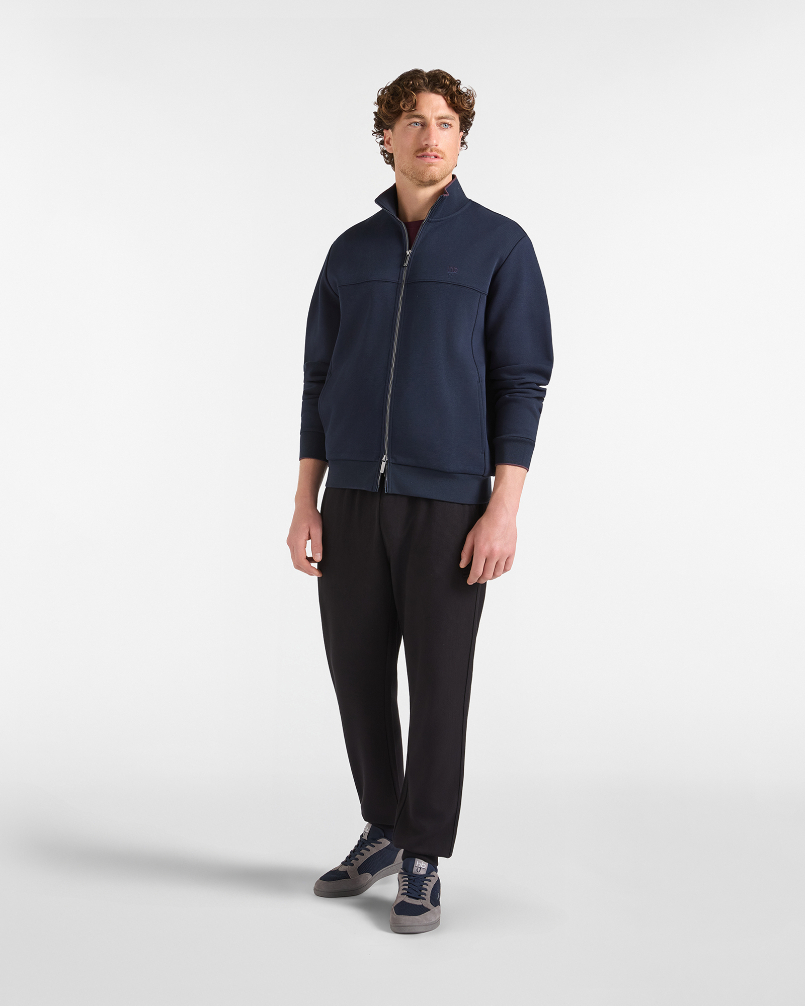 Felpa full zip HBJ Uomo con colletto rialzato con bordo a contrasto, BLU SCURO, large
