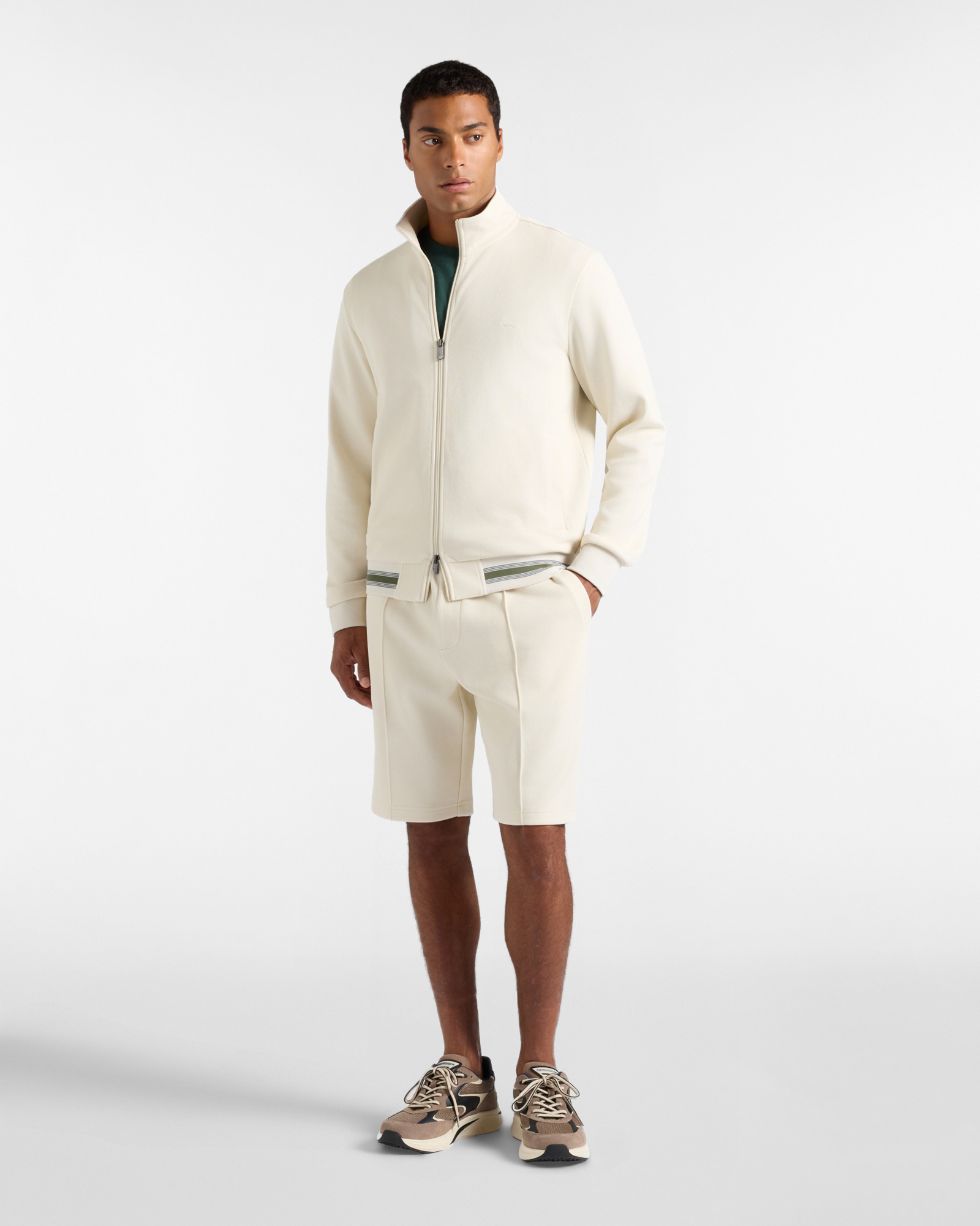 Felpa Uomo full zip in piquet  con finiture rigate, TORTORA, large