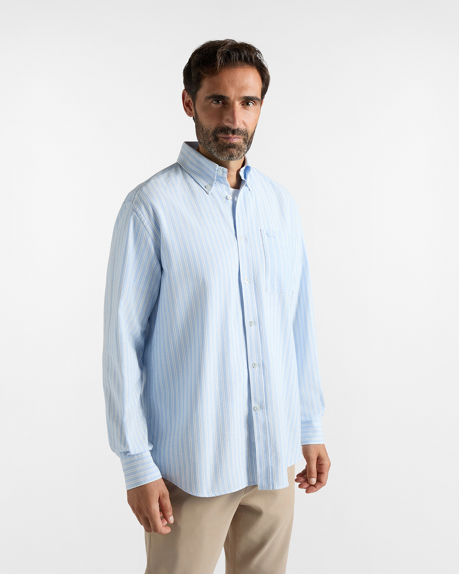 Camicia Uomo in oxford organico rigato Classic Fit Celeste