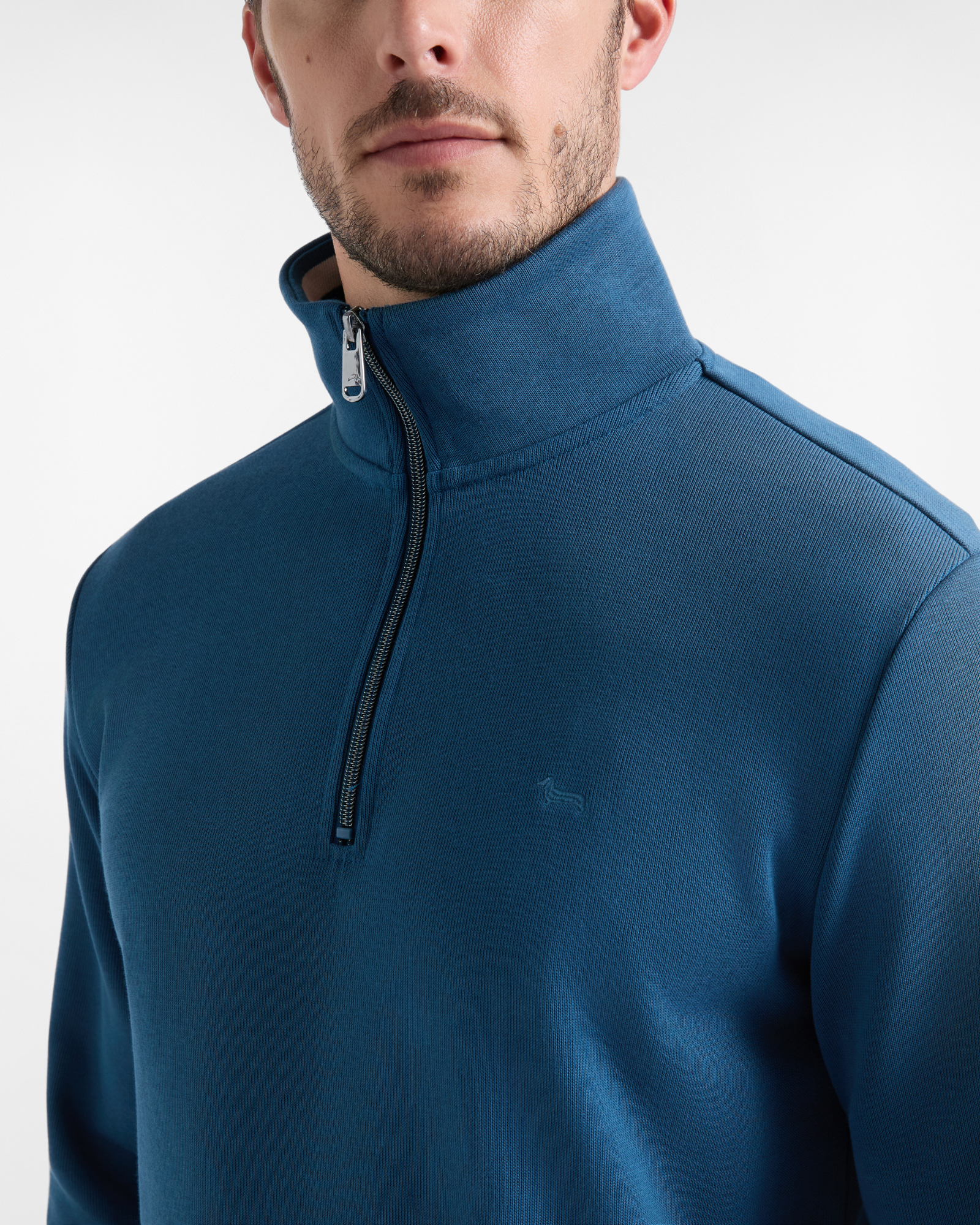 Felpa Uomo half zip in cannetta di cotone Regular Fit, VERDE SCURO, large