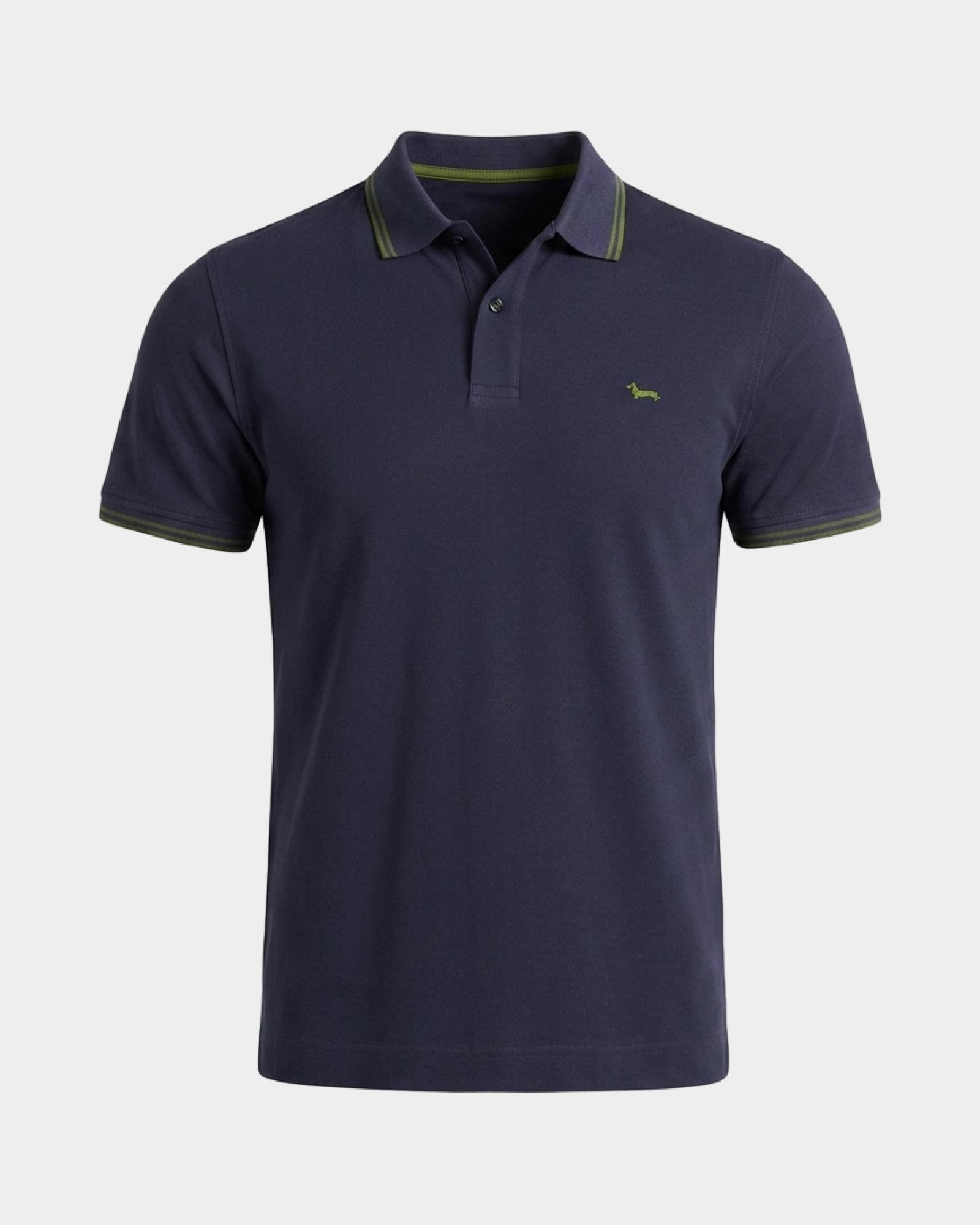 Polo da uomo manica corta in piquet di 100% puro cotone, BLU NAVY, large