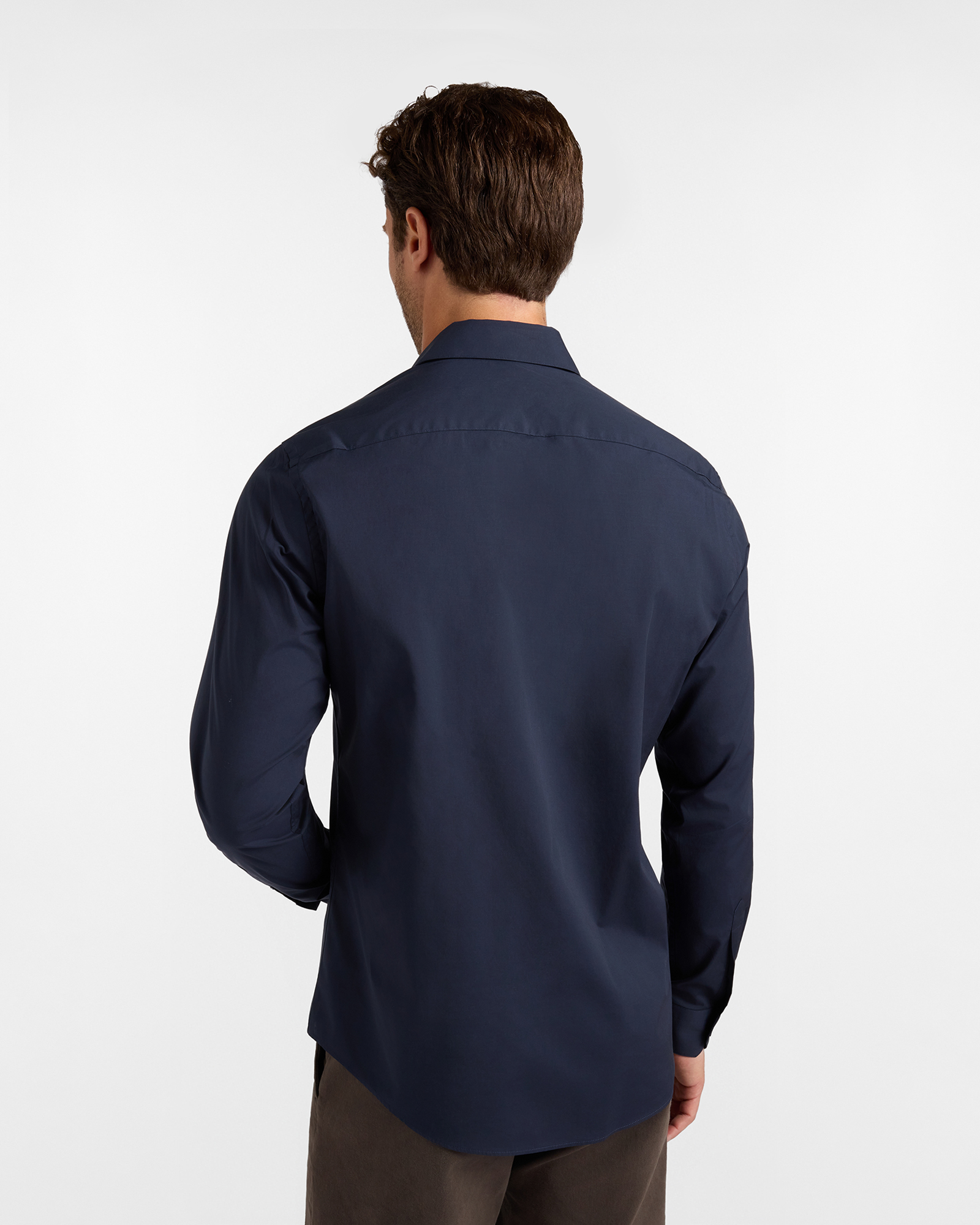 Camicia Uomo popeline stretch tinta unita Narrow Fit, BLU NAVY, large