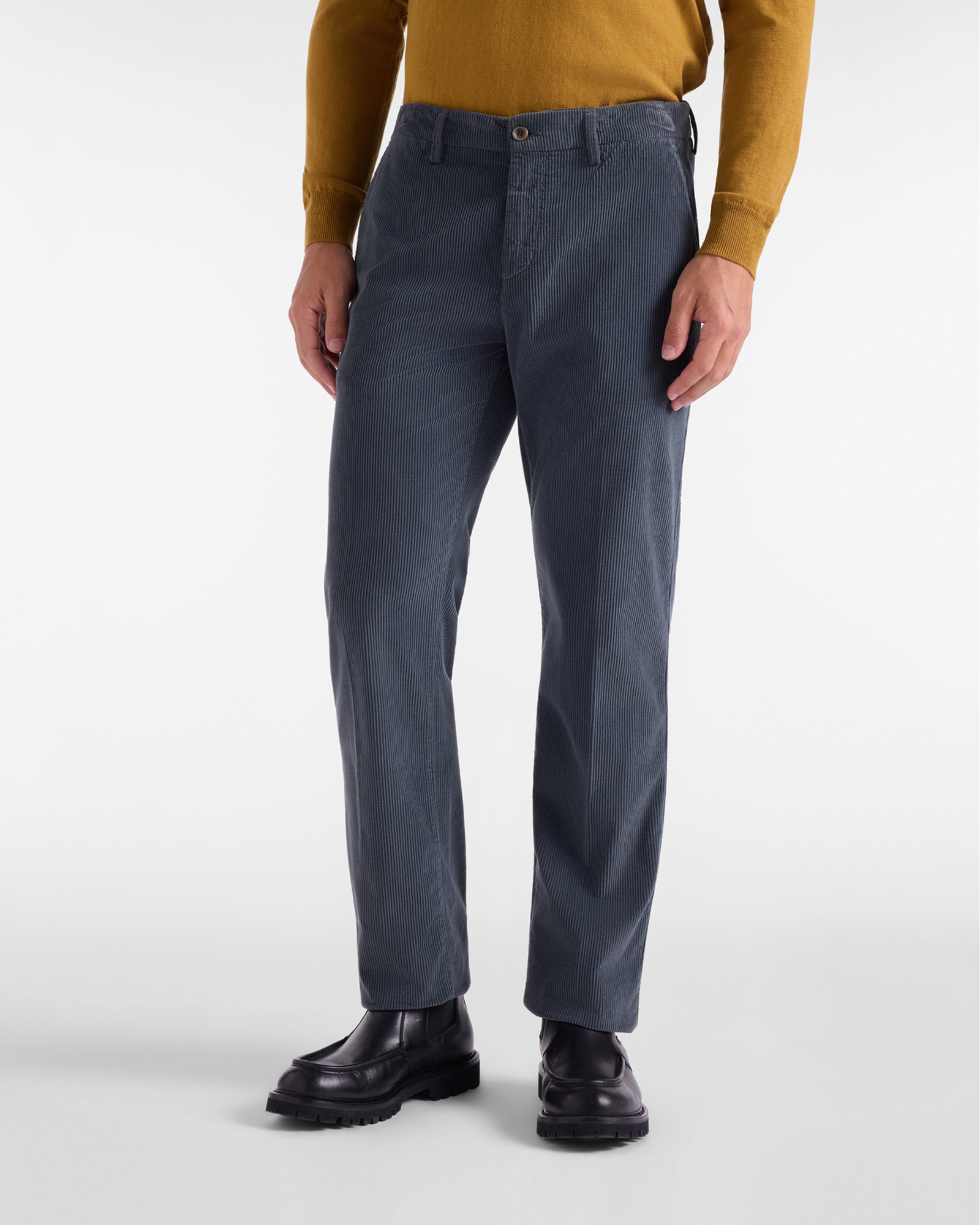 Pantalone Chino Uomo in Velluto a Coste Grigio Regular Fit