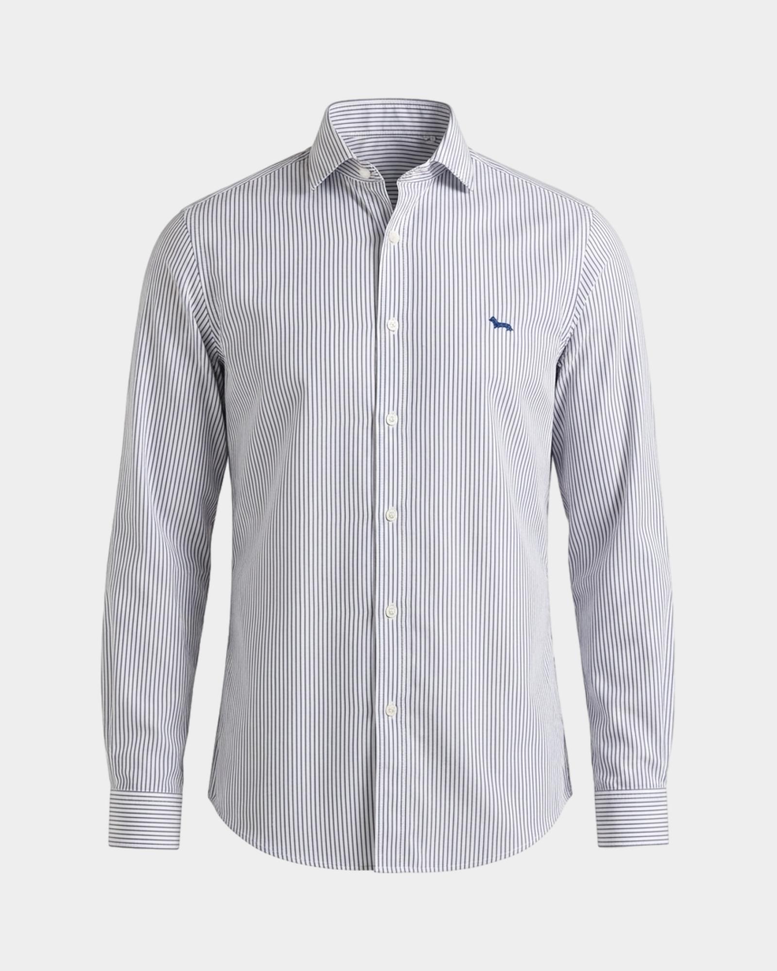 Camicia Uomo a righe su fondo  tinto filo Narrow Fit, BLUETTE, large