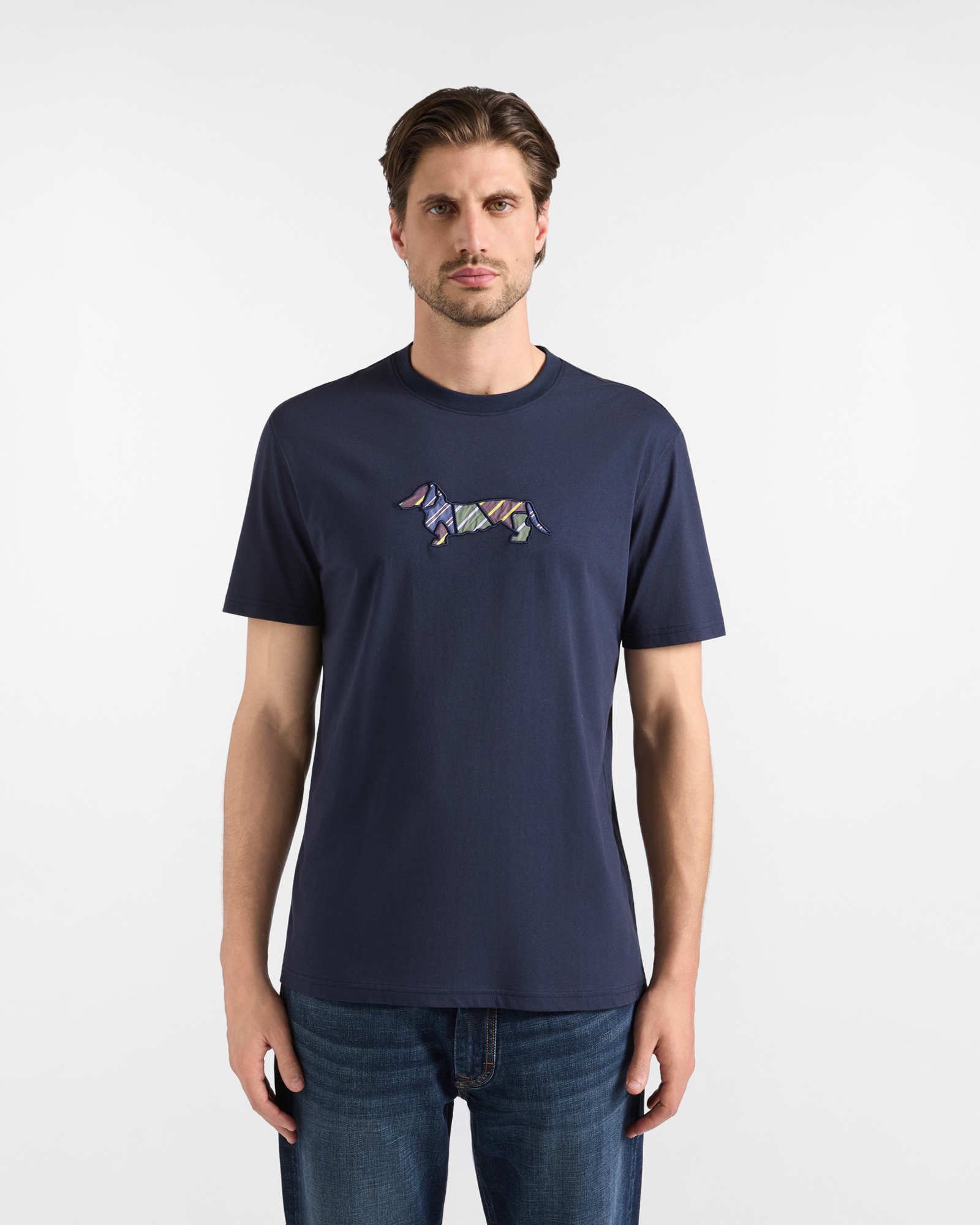 T-shirt Uomo in 100% puro cotone blu con ricamo Bassotto Regular Fit
