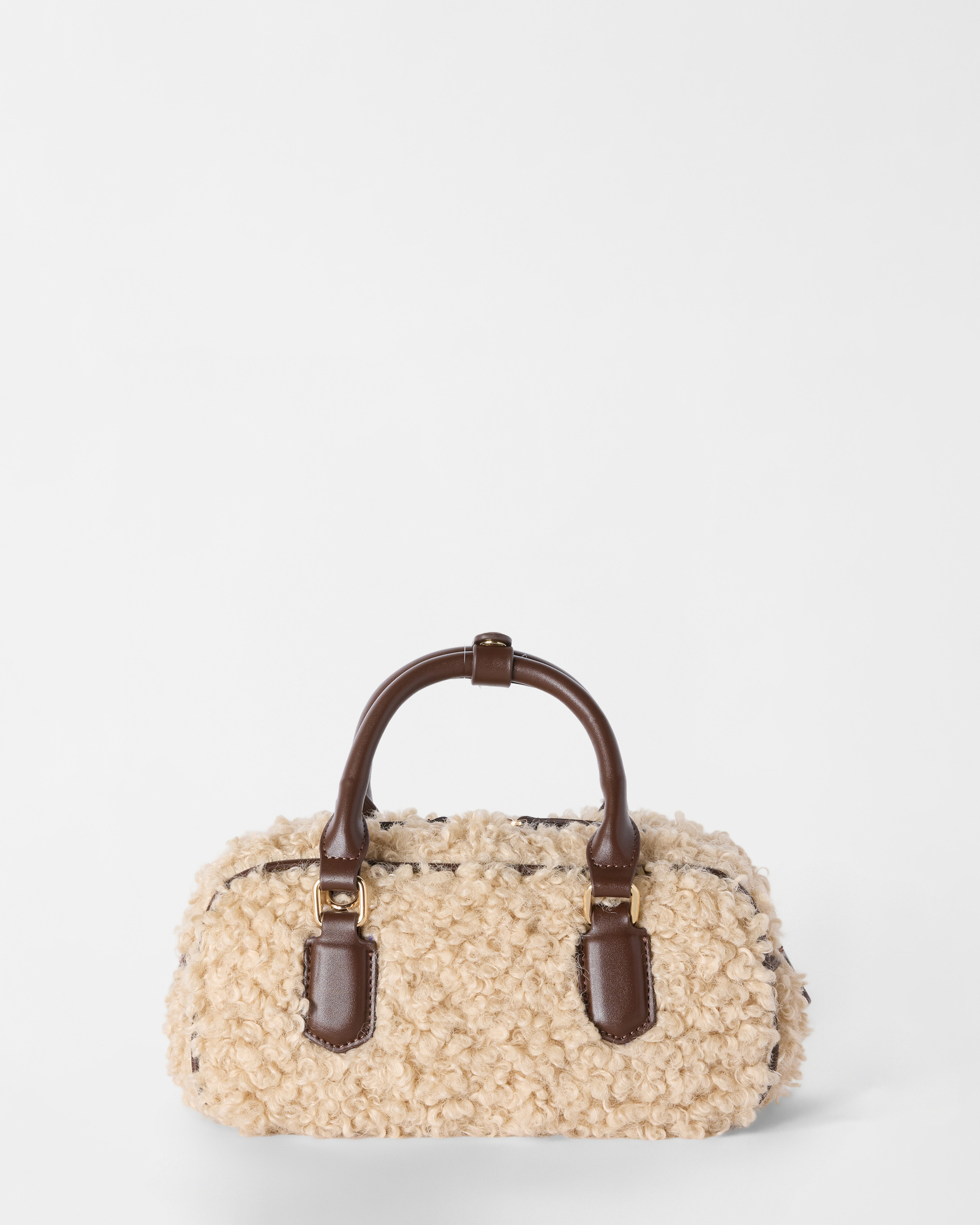 Borsa Donna bowling in tessuto boucl&eacute; beige