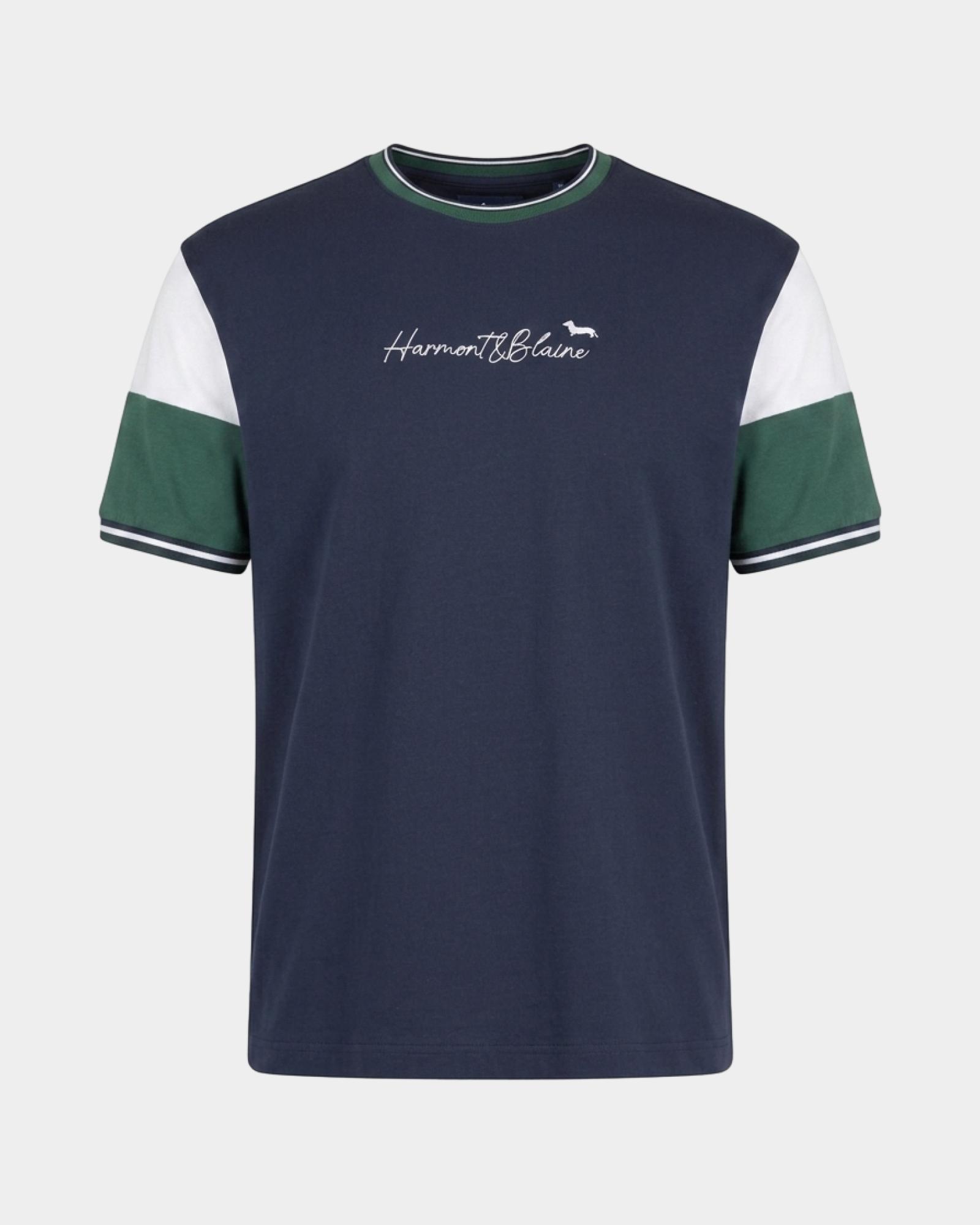 T-shirt Uomo con girocollo a costine rigate in 100% puro cotone  Relaxed Fit, BLU NAVY, large