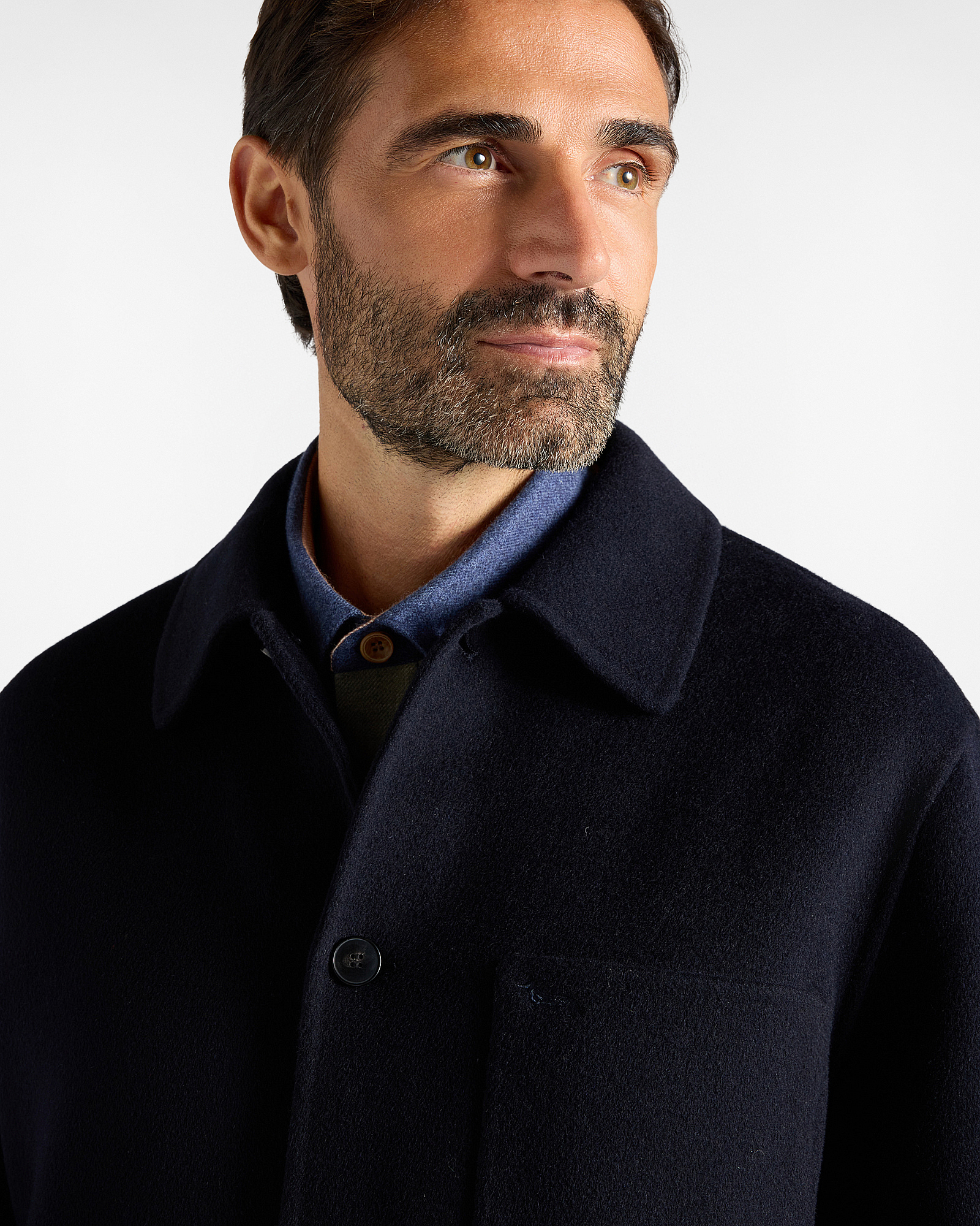 Overshirt da uomo in pura lana con tasche a patch, BLU NAVY, large