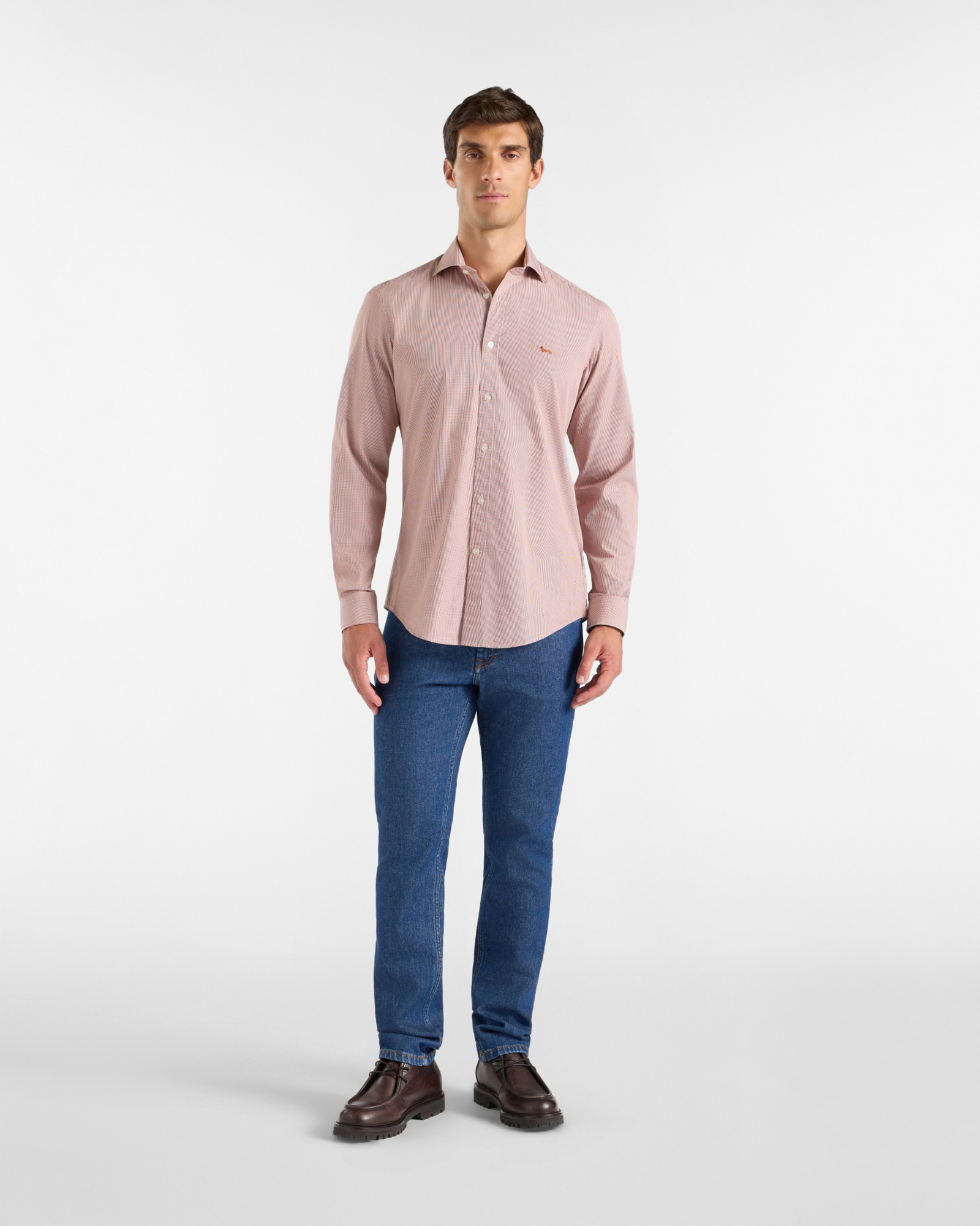 Camicia Uomo Micro Vichy tinto filo Narrow Fit, ROSSO MATTONE, large