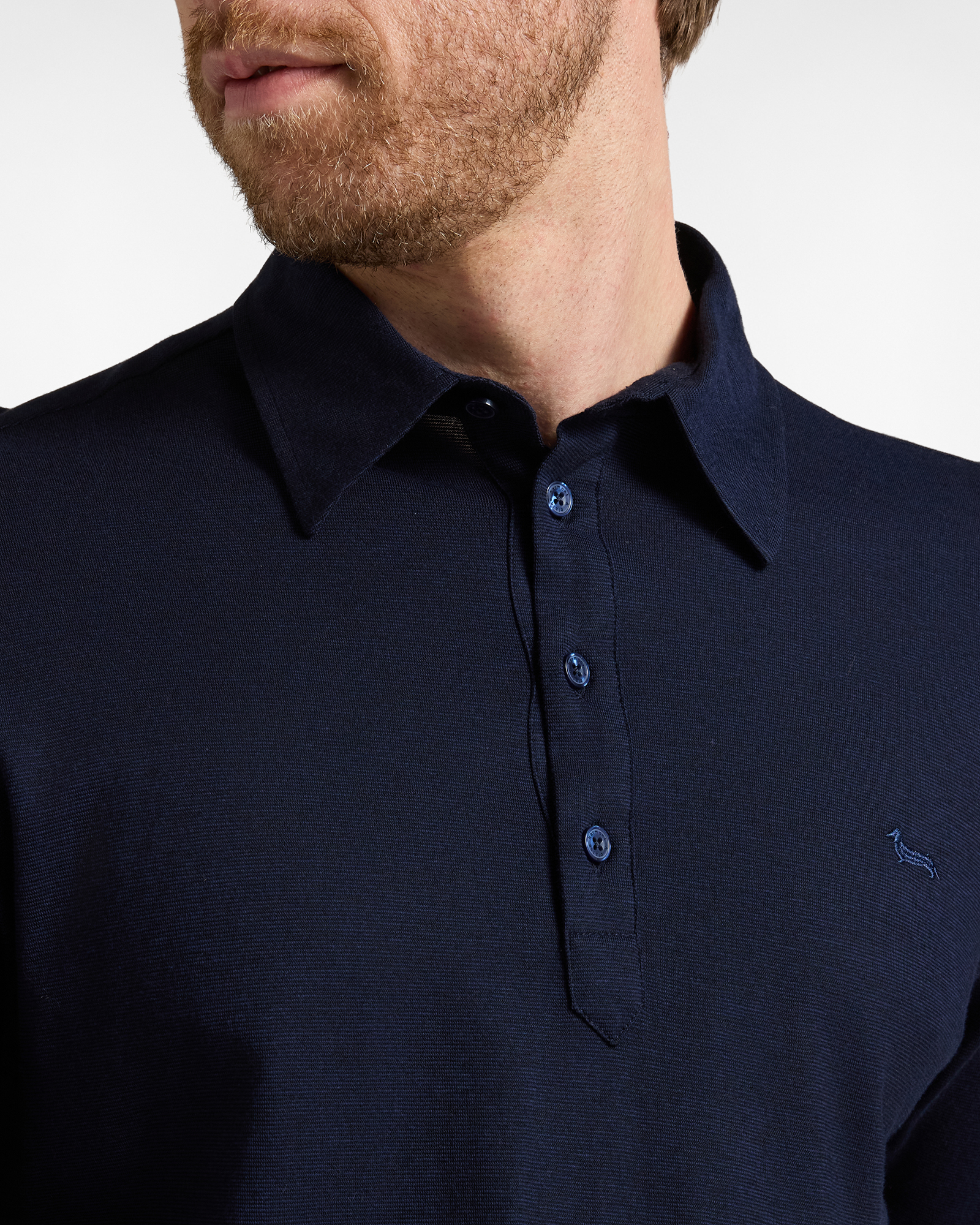 Polo da uomo manica lunga in jersey di misto cotone e Lyocell, BLU NAVY, large