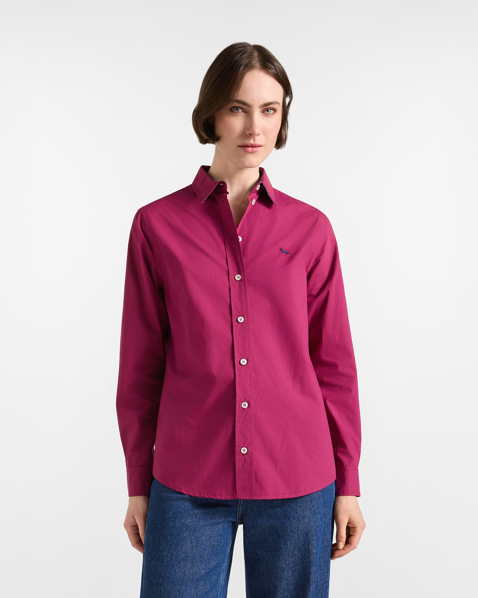 Camicia Donna Tinta Unita con Dettagli Tessuto Cravatteria fucsia