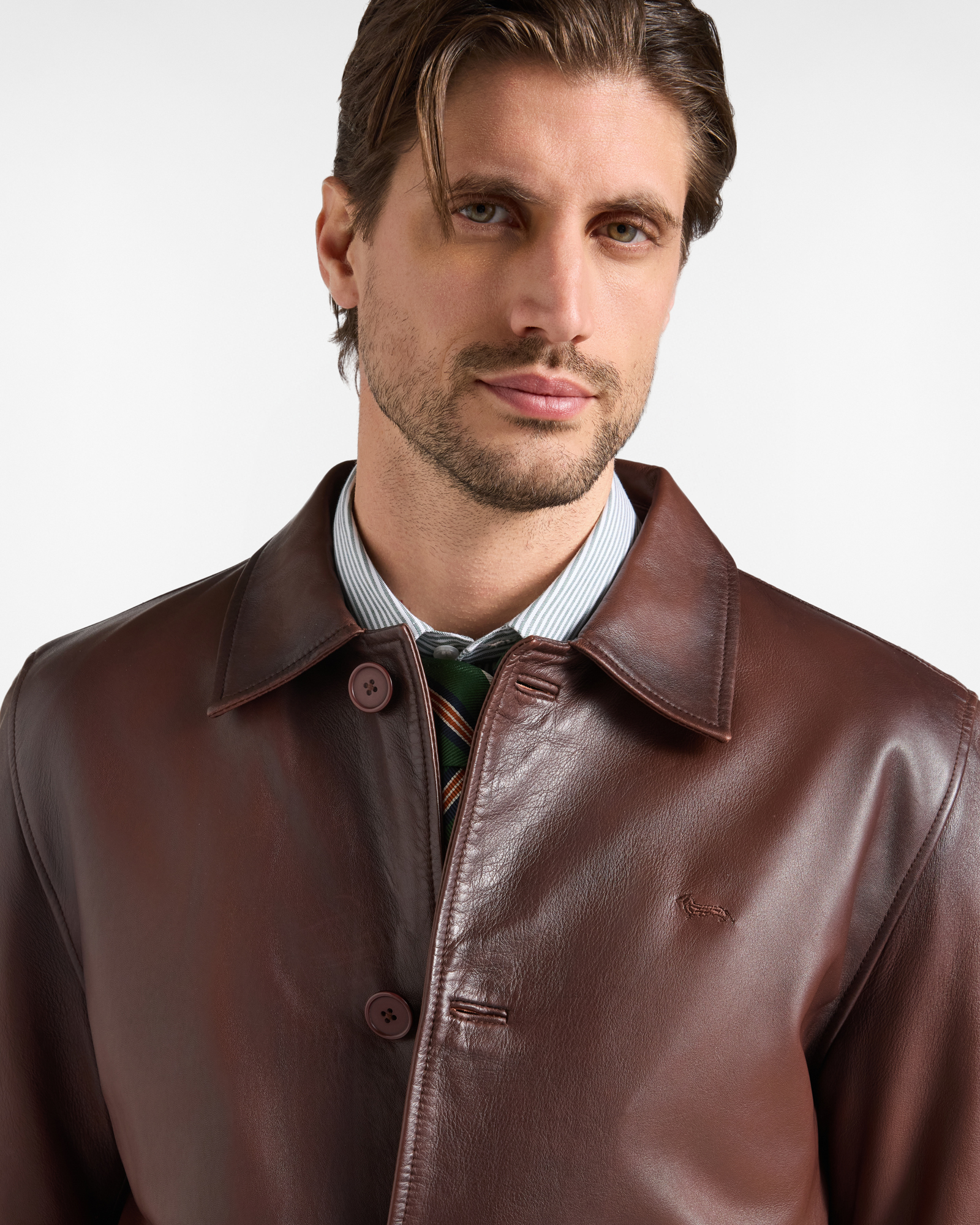 Field Jacket Uomo in Vera Pelle Made in Italy, MARRONE SCURO, large