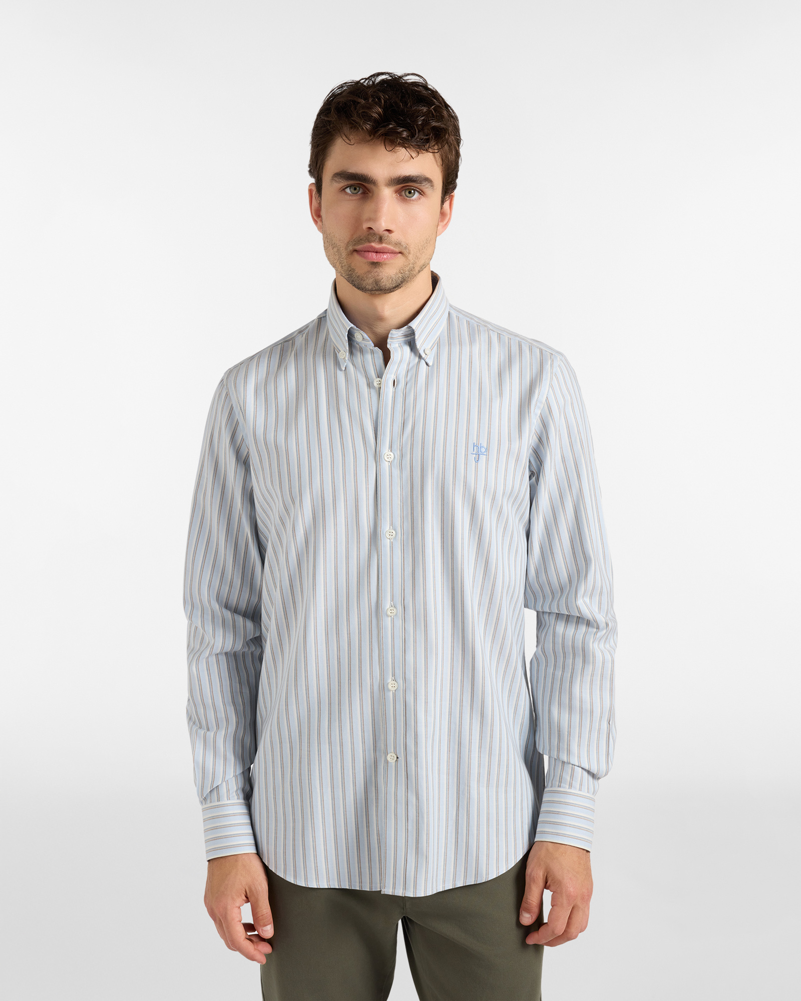 Camicia HBJ Uomo Regular Fit con collo Montecarlo in puro cotone a righe bianco